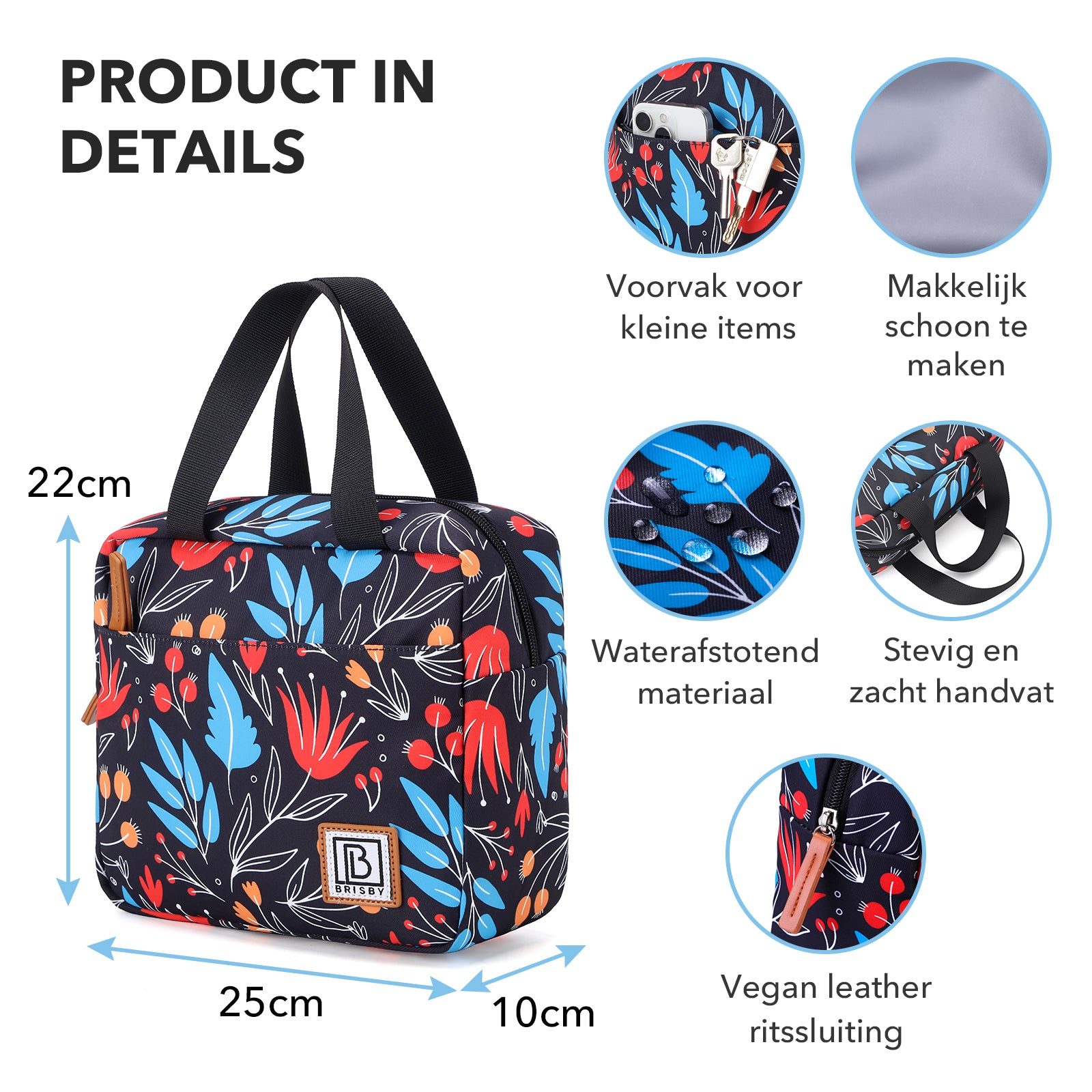 Brisby Koeltas Lunchtas 4L - Waterafstotend - Geïsoleerde Kolftas - Inclusief Koelelement - Night Flower