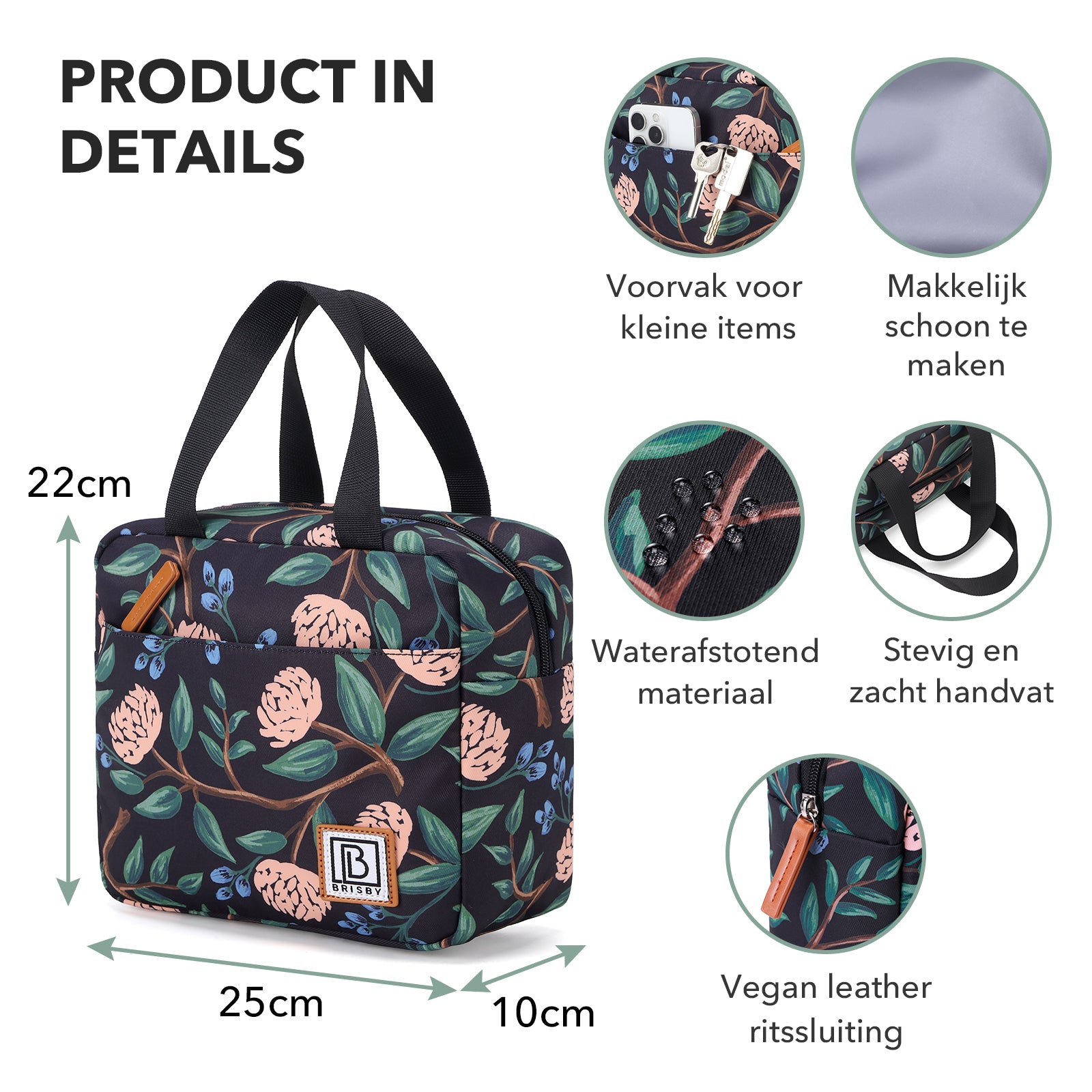 Brisby Koeltas Lunchtas 4L - Waterafstotend - Geïsoleerde Kolftas - Inclusief Koelelement - Passion Flower