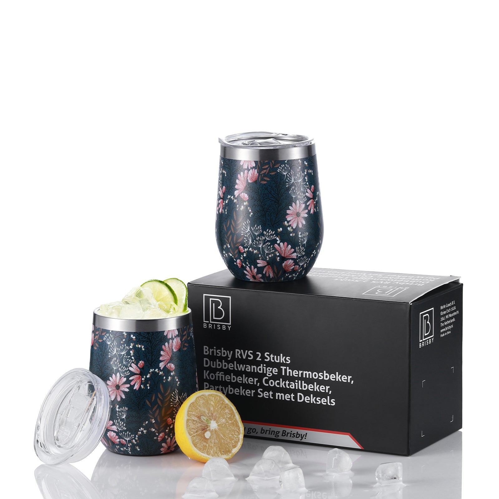 Bardi Thermosbekers 0,3L RVS japanese flower set - incl. deksels - dubbelwandig