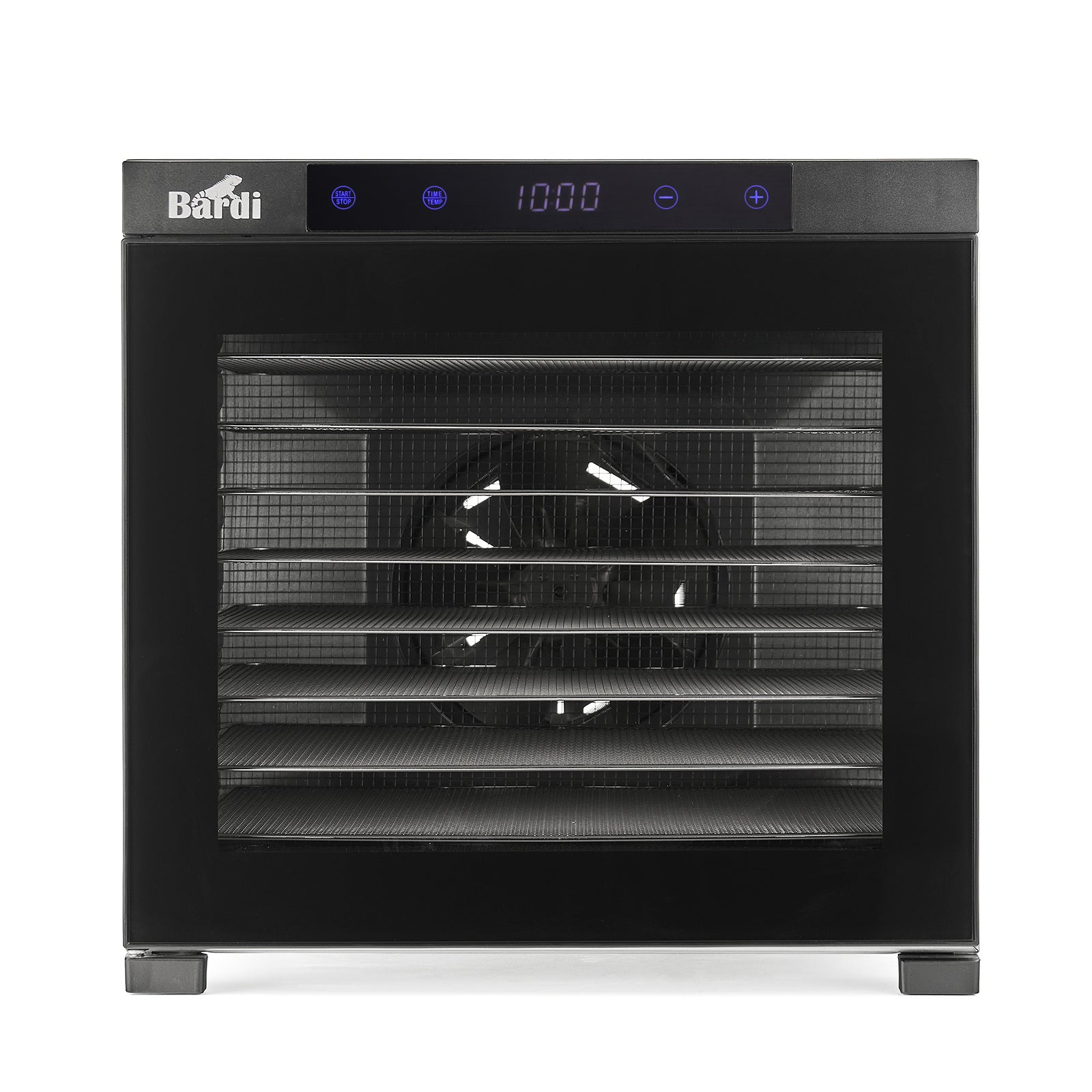 Bardi Voedseldroger 10-laags 1000W RVS - 24-uurs timer - led-bedieningspaneel - incl. 10 inlegvellen en voedseltang