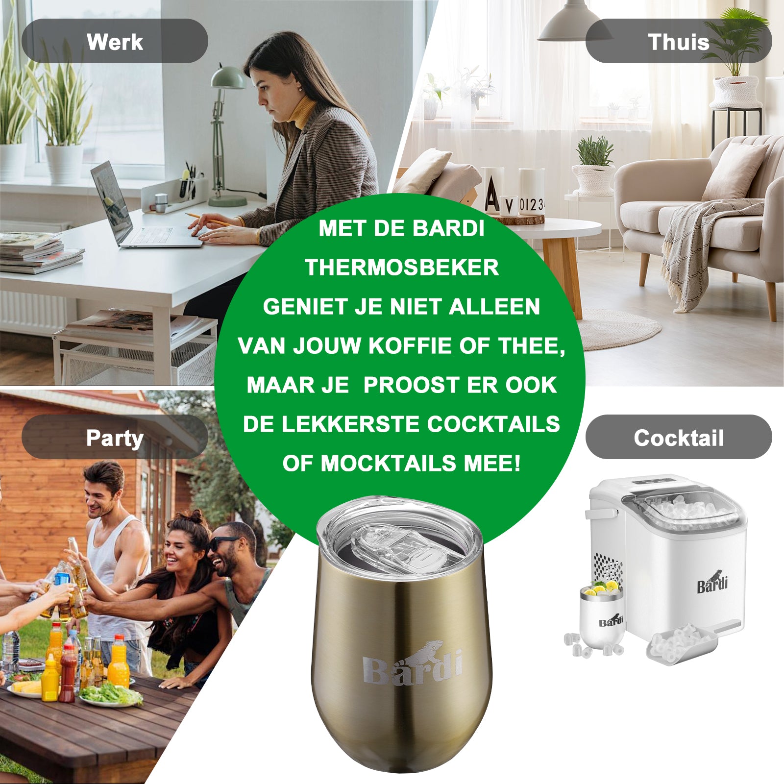 Bardi Thermosbekers 0,3L RVS goud set - incl. deksels - dubbelwandig
