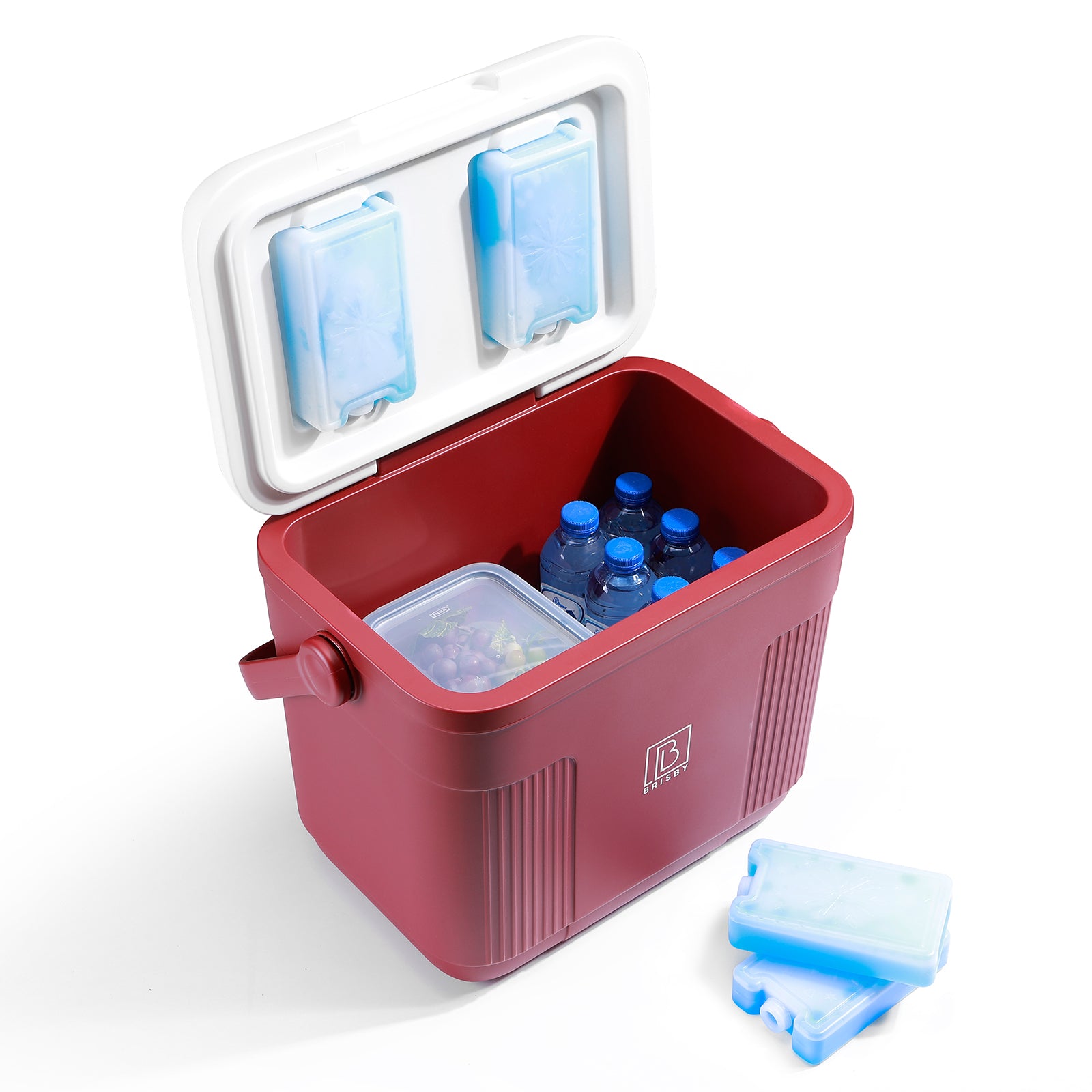 Koelbox 22L rood SET - Tot maximaal 40 uur isolatie - incl. 4 450ml koelelementen en 2 zwarte 500ml thermosflessen