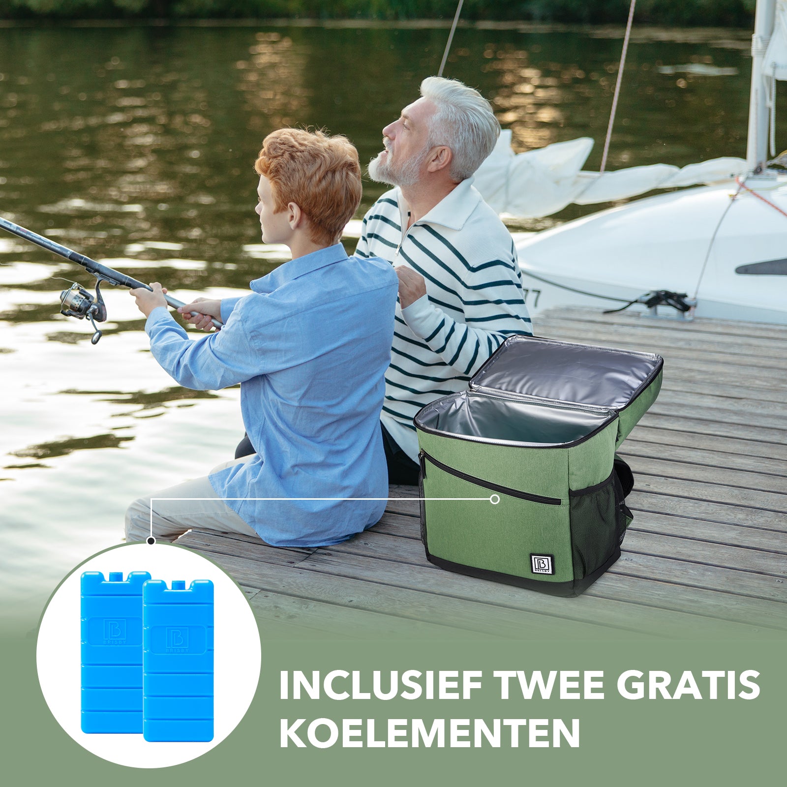 Brisby Koeltas rugtas 25L groen - incl. 2 koelelementen, bieropener