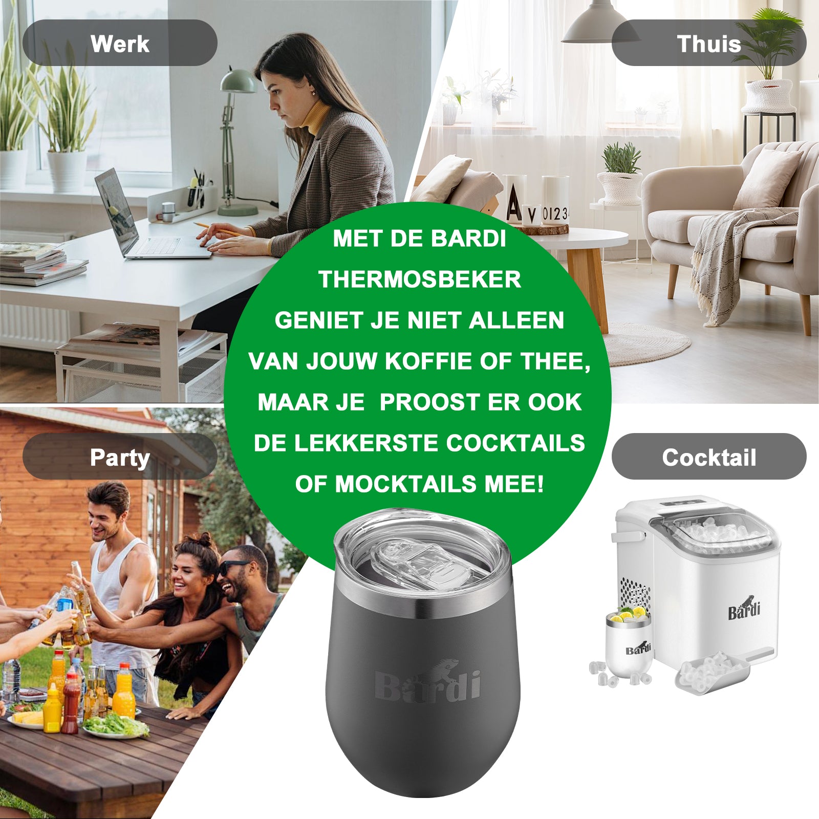 Bardi Thermosbekers 0,3L RVS grijs set - incl. deksels - dubbelwandig