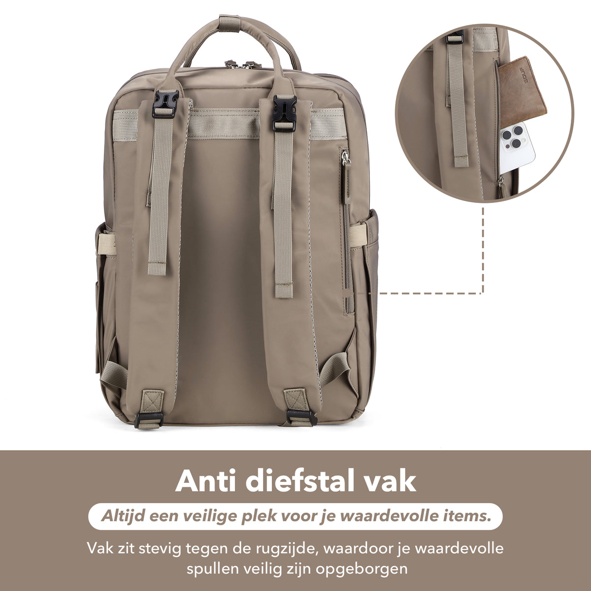 Brisby slijtvaste Luiertas – verzorgingstas – met buggymontage - Stone Greige