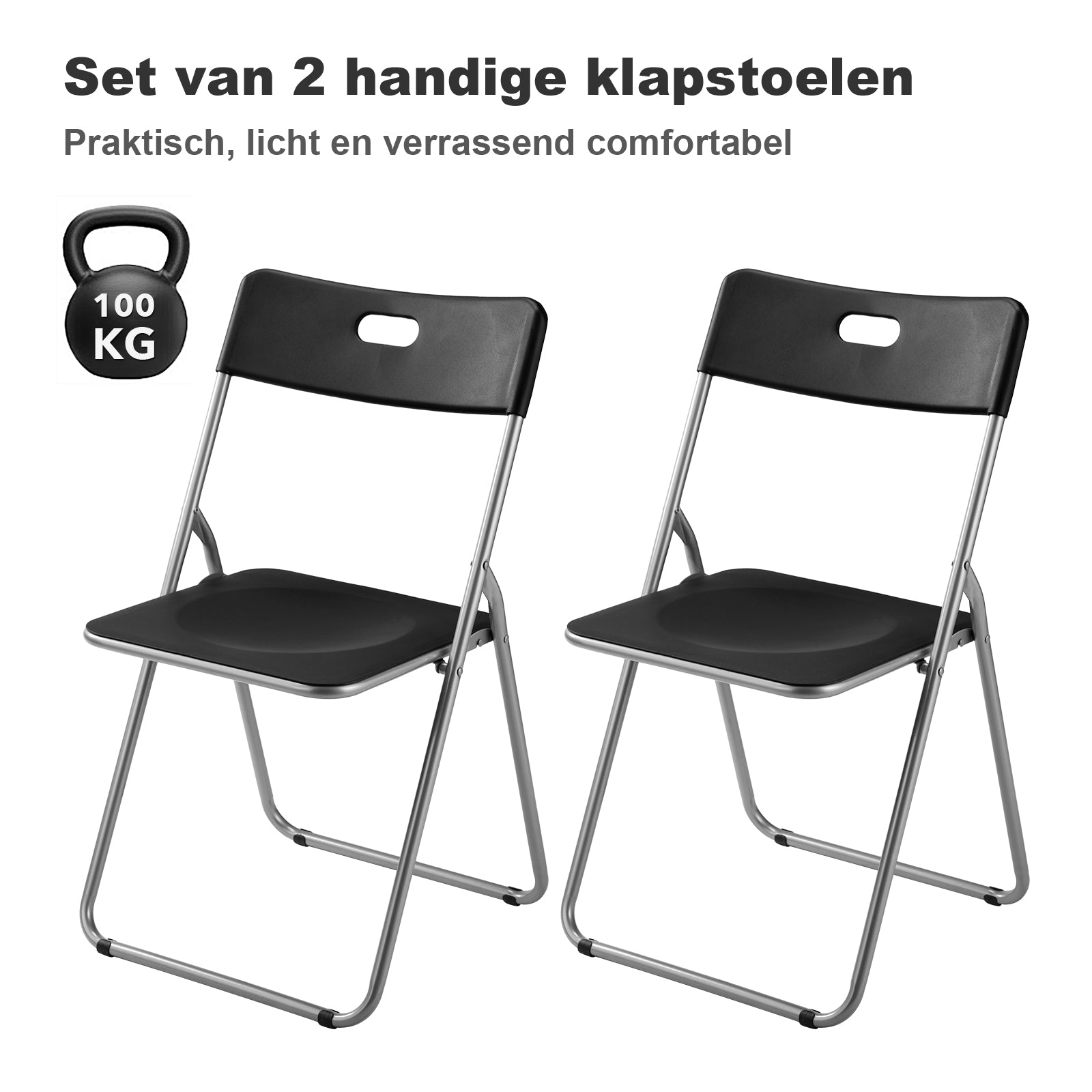 Bardi 2-delige Klapstoelen set stevig zwart - 100 kg draagvermogen