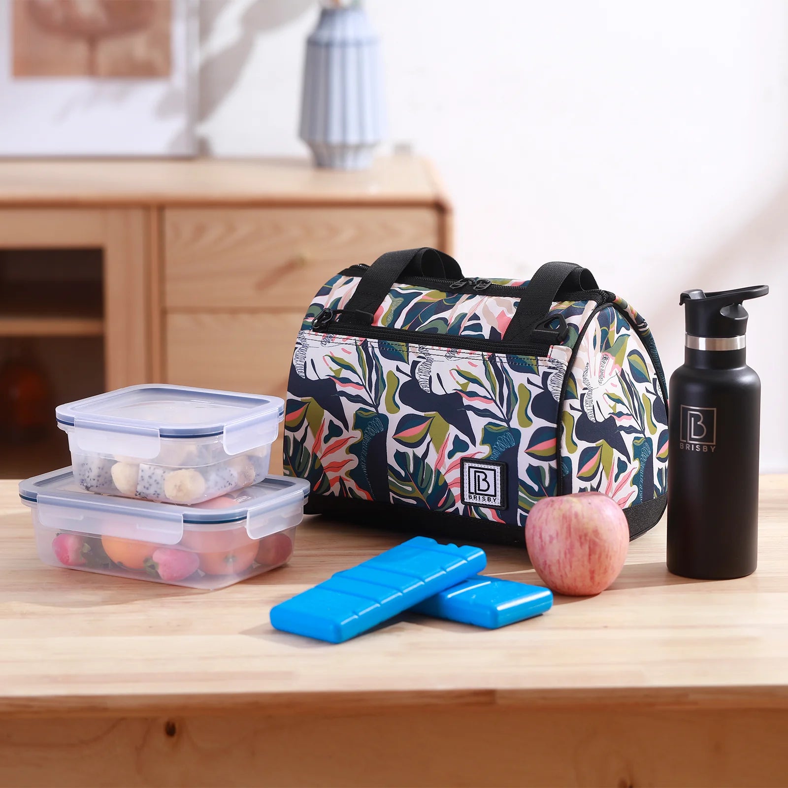 Koeltas 10L botanic garden - Lunchtas - 4-laags geïsoleerd - 2 gratis koelelementen - incl. schouderband