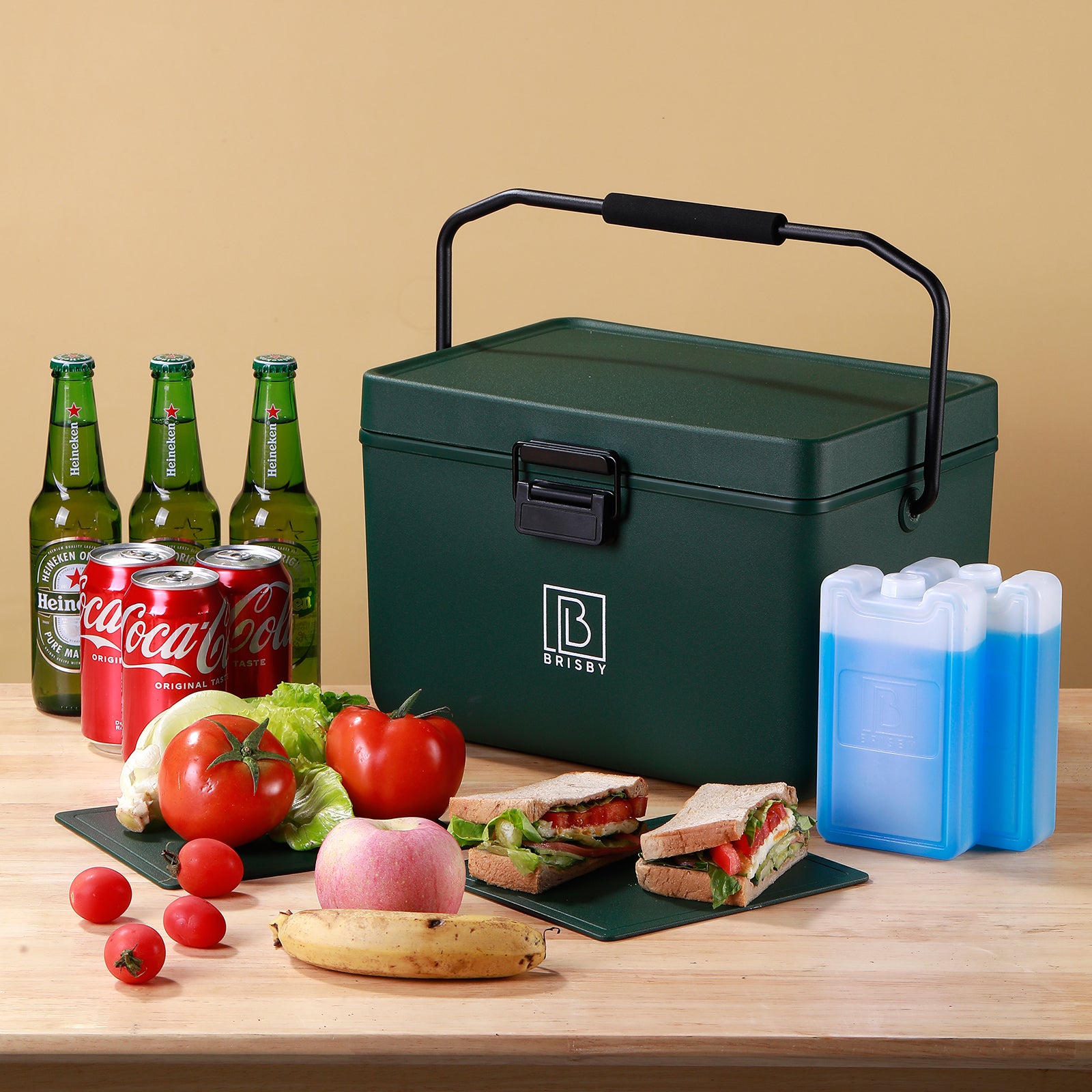 Koelbox 12L met handvat groen - Dividers - snijplanken - tot maximaal 40 uur isolatie - incl. 2 koelelementen van 200ml