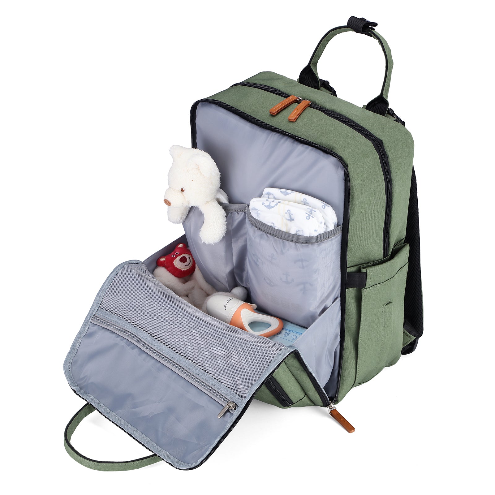 Original durable diaper bag green - nursing bag - incl. buggy assembly and changing mat