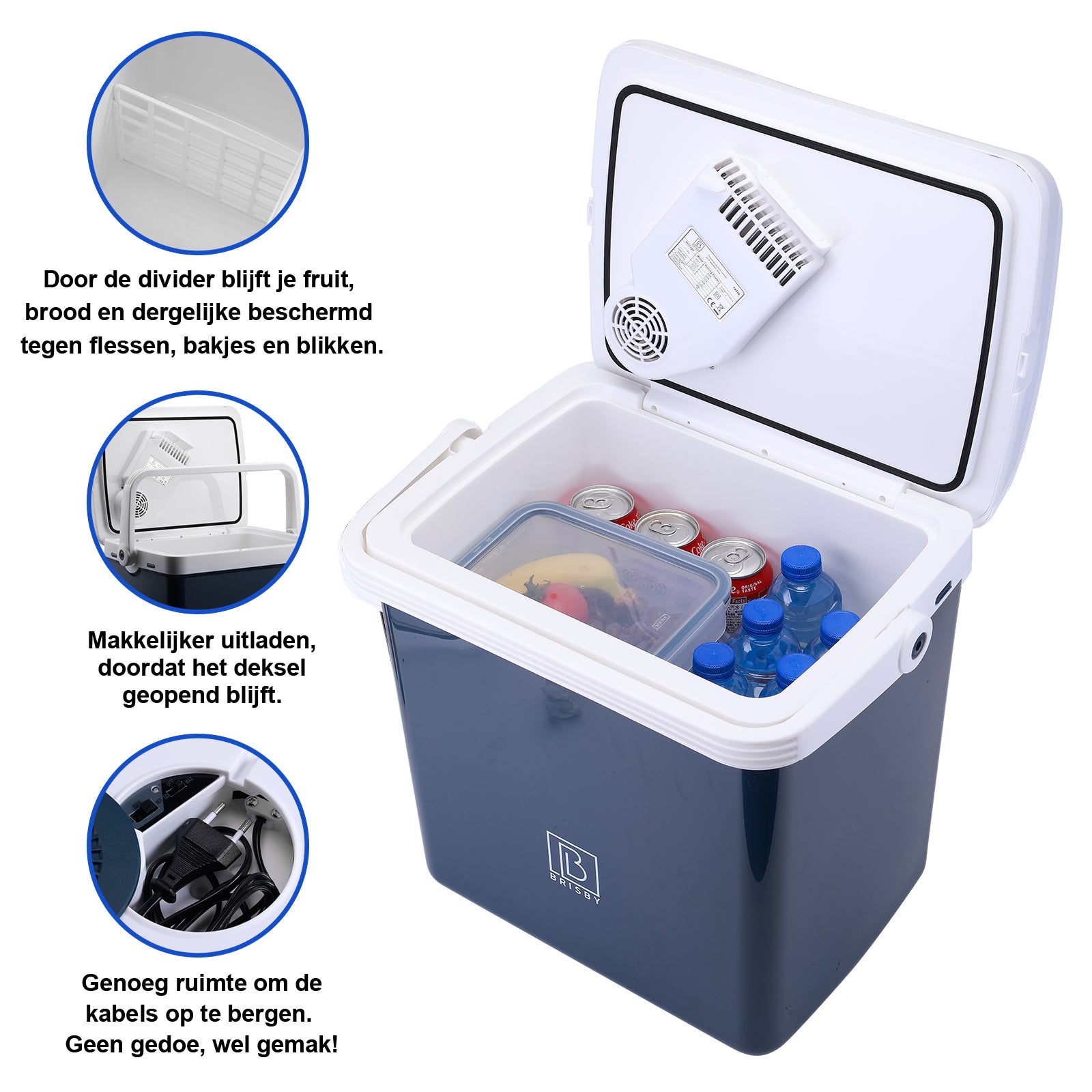 Electric cool box 25L blue - AC/DC 12V, 220/230V - incl. divider - lockable lid