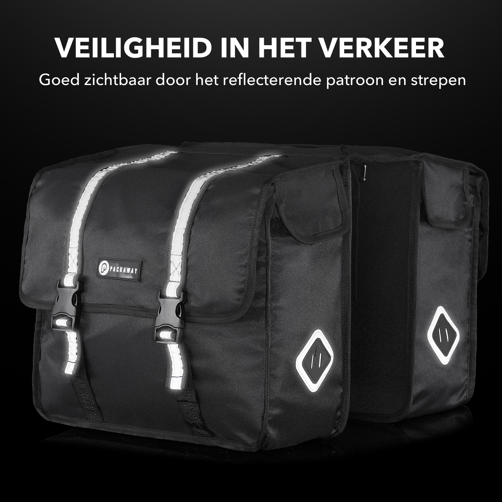 Packaway Double Panniers - Waterproof Panniers Electric Bike - Reflective - Black 36 Liters