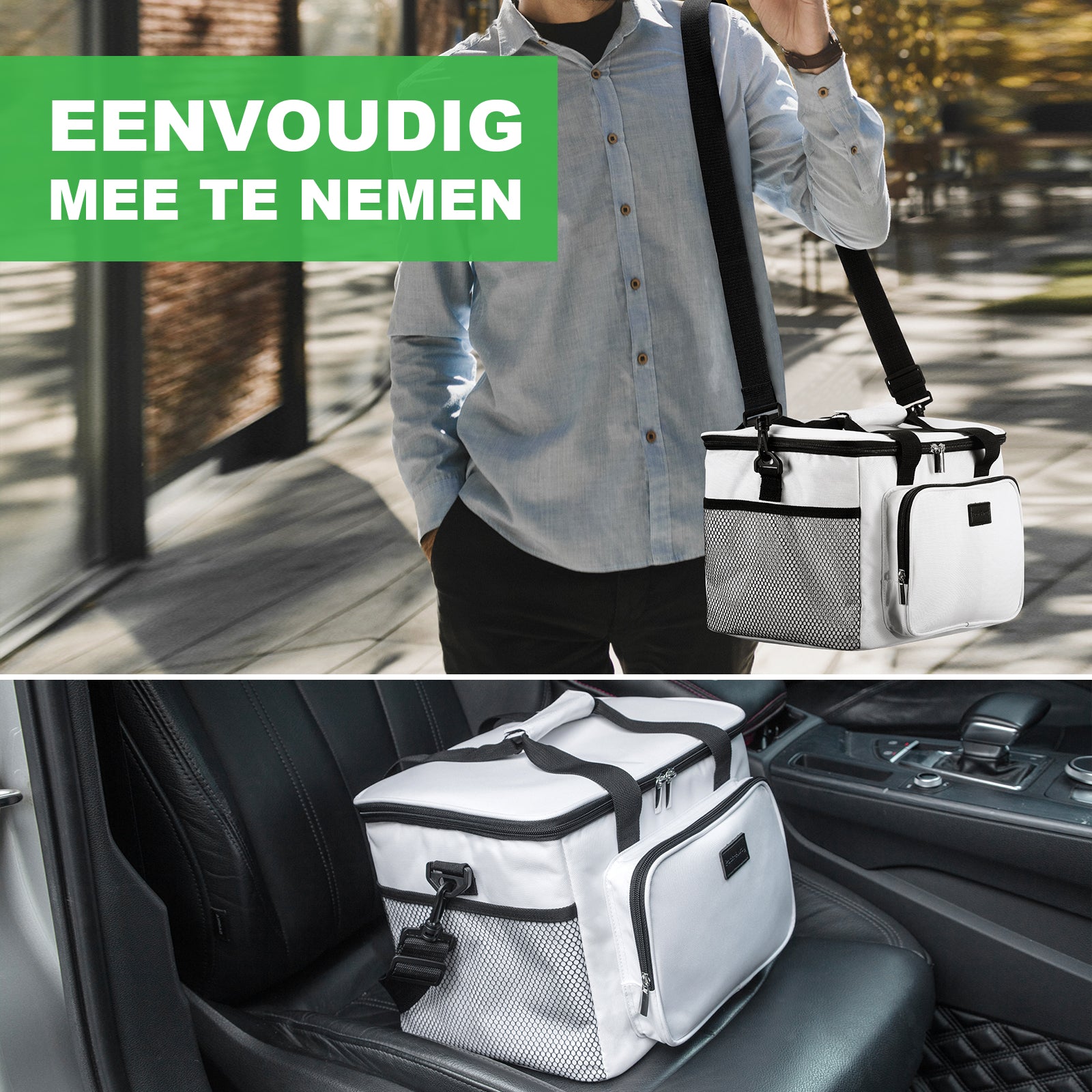 Koeltas 15L koeltas wit - lunchtas - 4-laags geïsoleerd - opvouwbaar - incl. 2 gratis koelelementen en draagband