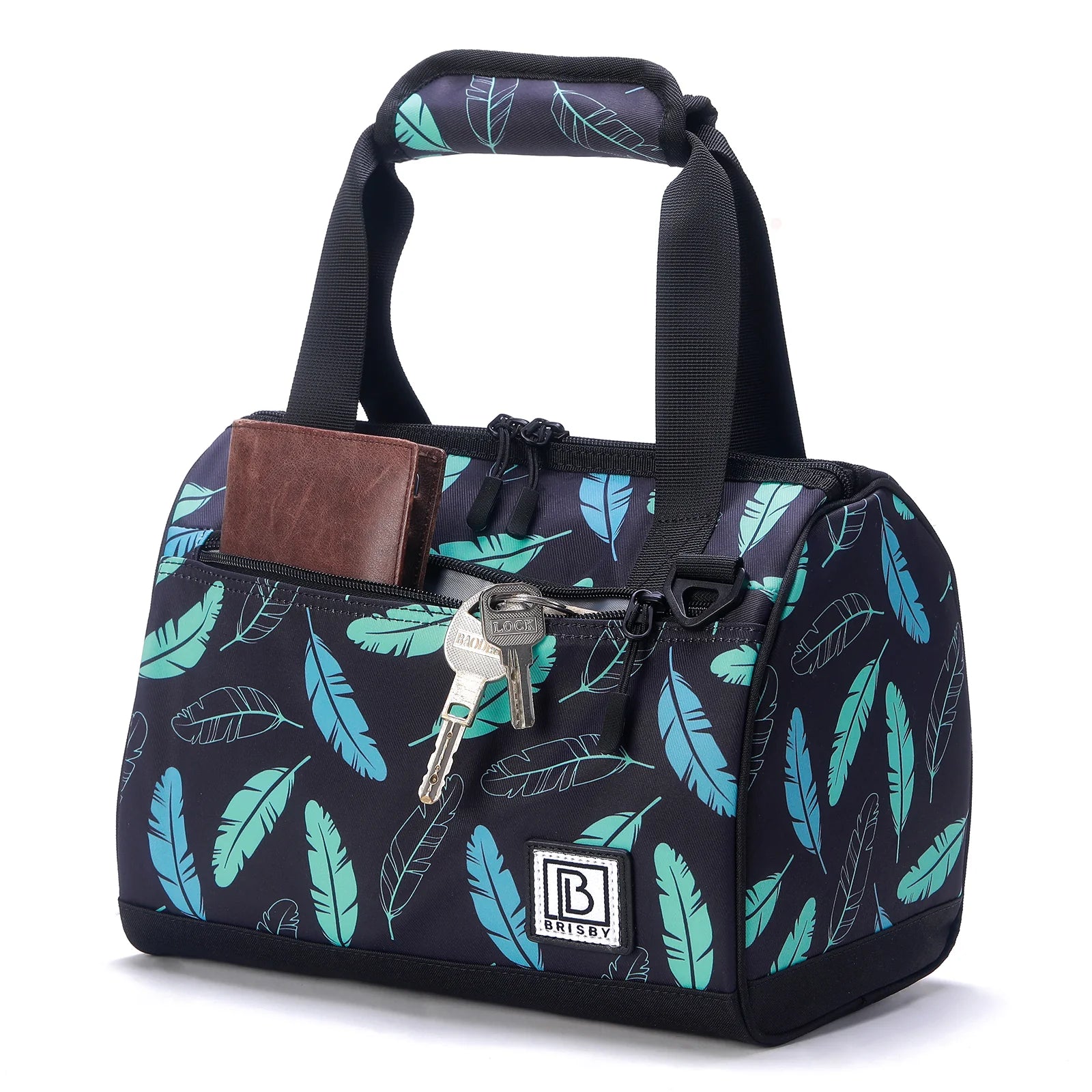 Cooler bag 10L black feathers - Lunch bag - 4-layer insulated - 2 free cooling elements - incl. shoulder strap