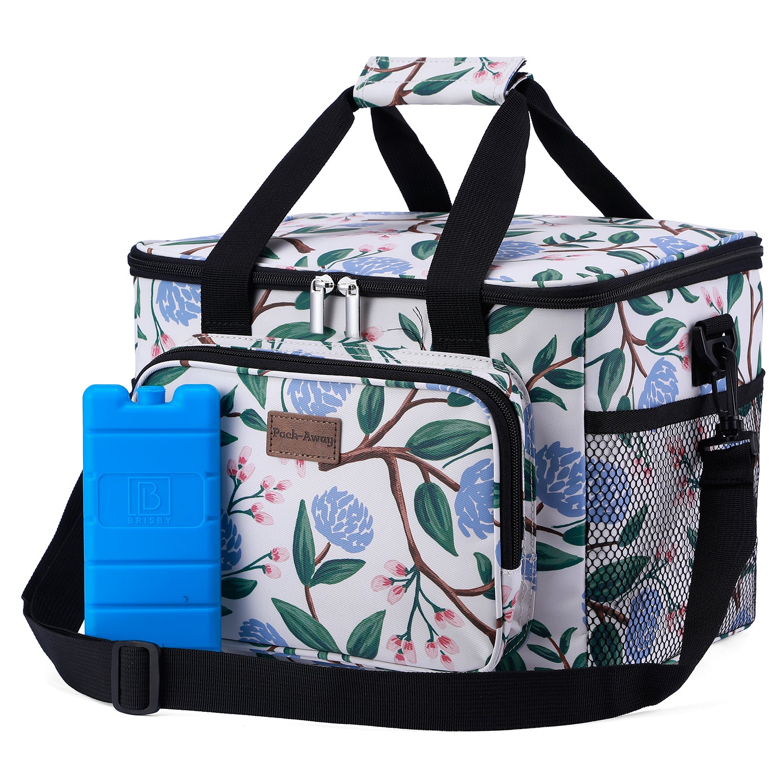 Cooler bag 15L cool bag white flower - lunch bag - 4-layer insulated - foldable - incl. 2 free cooling elements and carrying strap