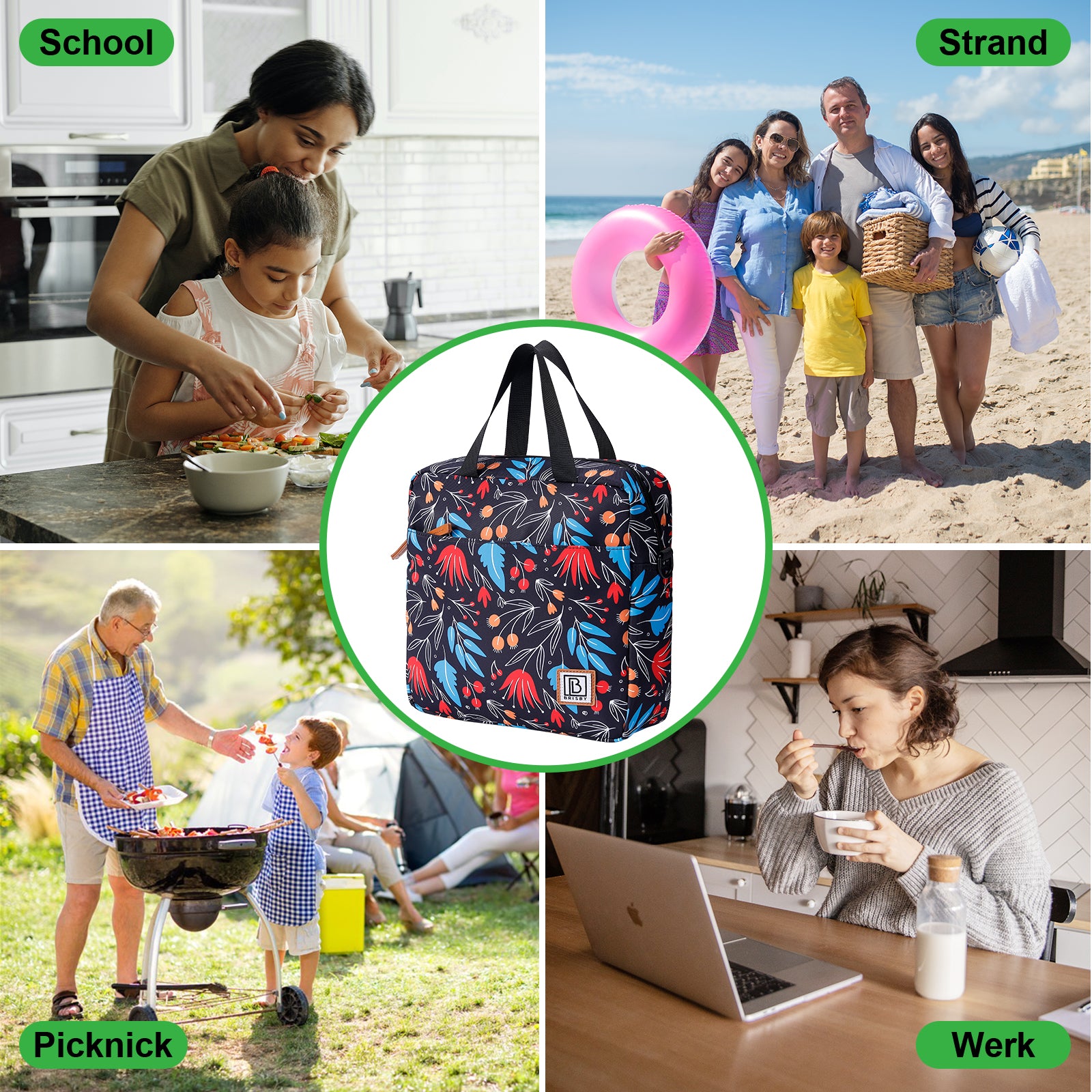 Cooler bag 7L night flower - Lunch bag - 4-layer insulated - 2 free cooling elements - incl. shoulder strap
