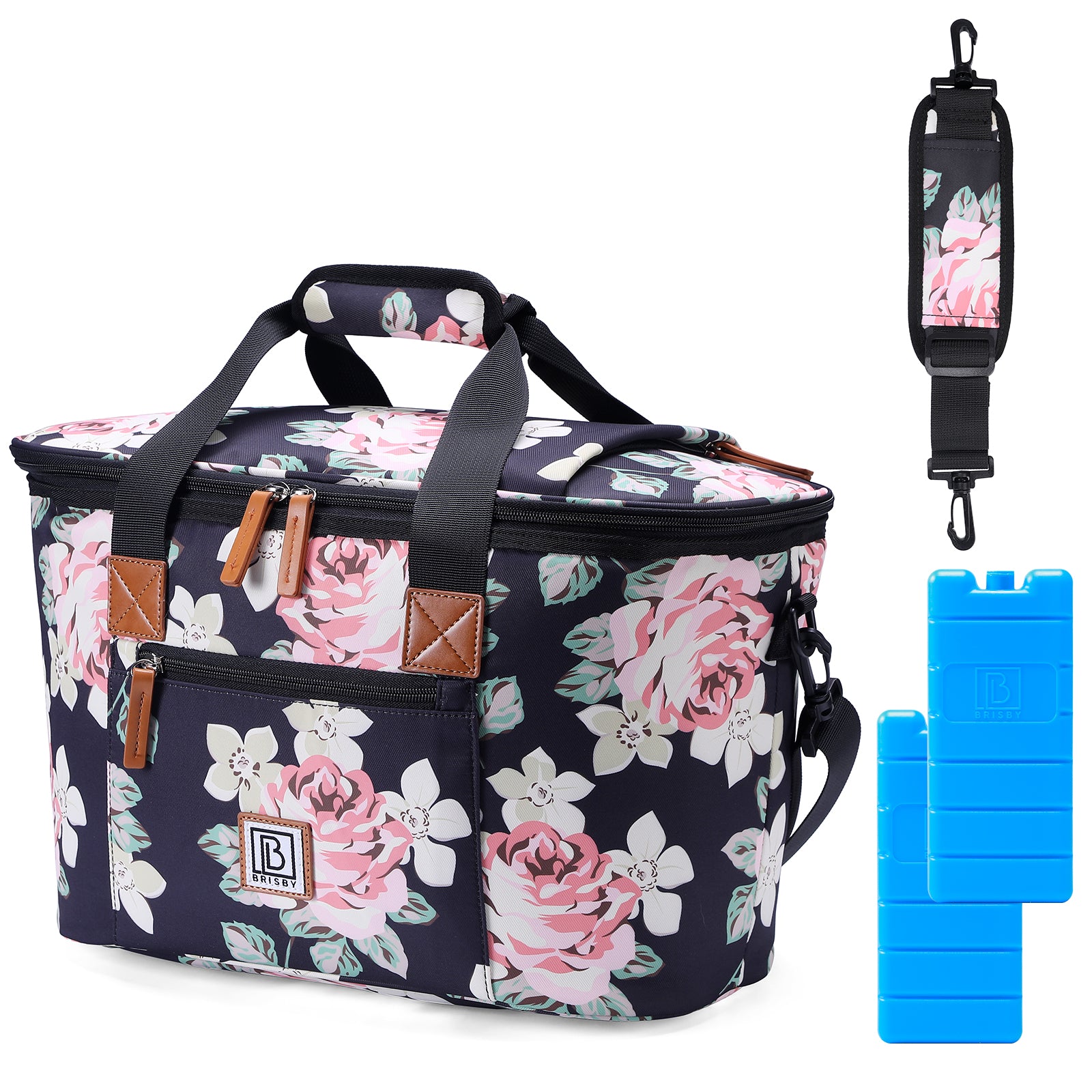 Cooler bag 21L flowers - Shopping bag - 4-layer insulated - 2 free cooling elements - incl. shoulder strap