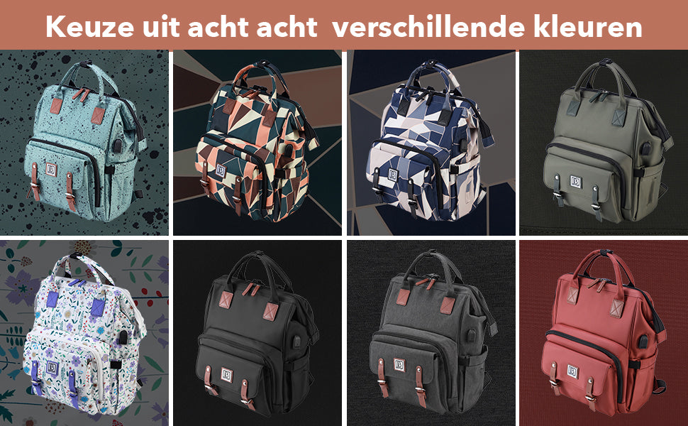 Stayopen luiertas abstract colours - Verzorgingstas - stay-open frame - USB oplaadfunctie - incl. buggymontage en verschoonmat