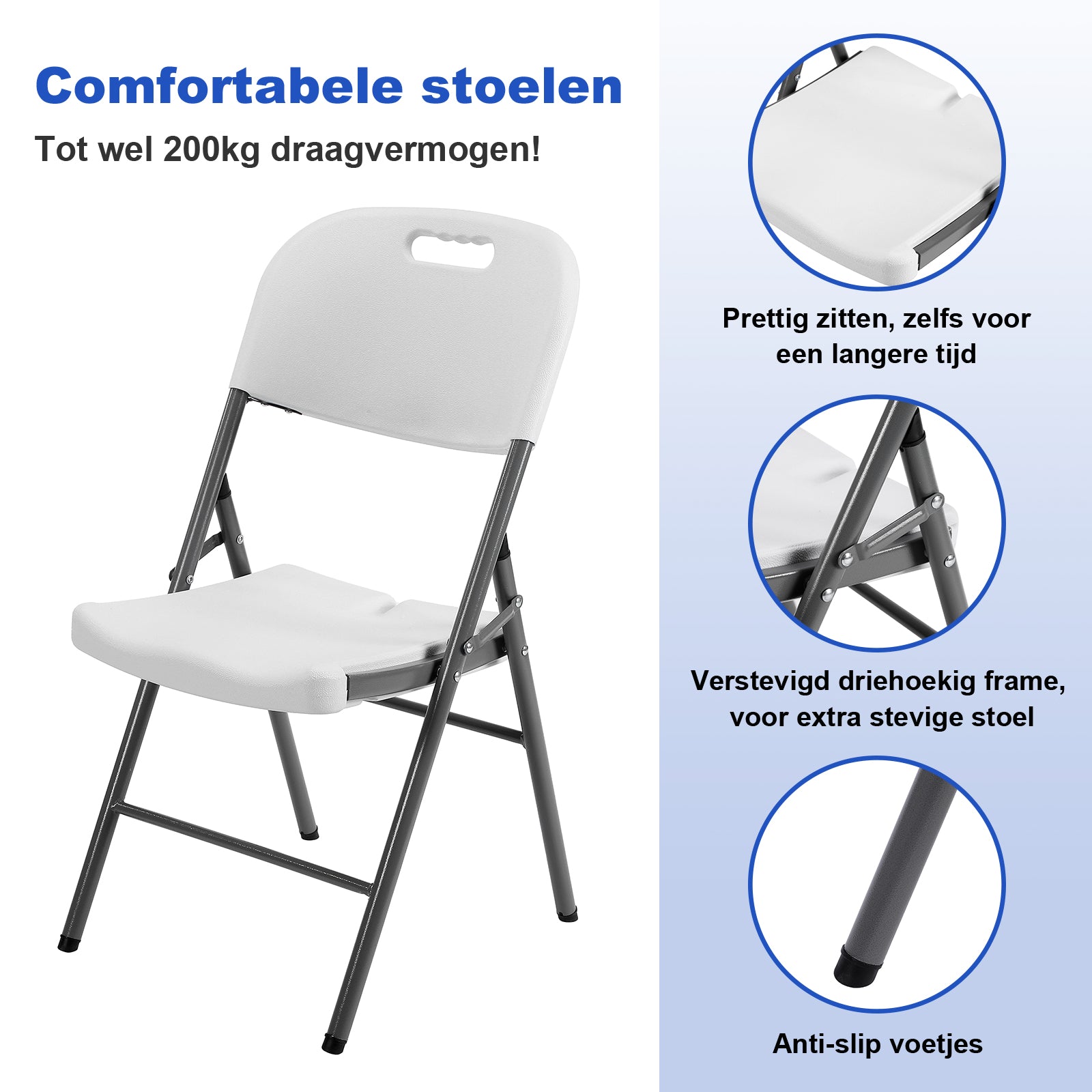 Bardi 8 Delige Klapstoelenset – Vouwstoelenset Zware Kwaliteit, Weersbestending 47 x 54 x 87 cm. – Wit