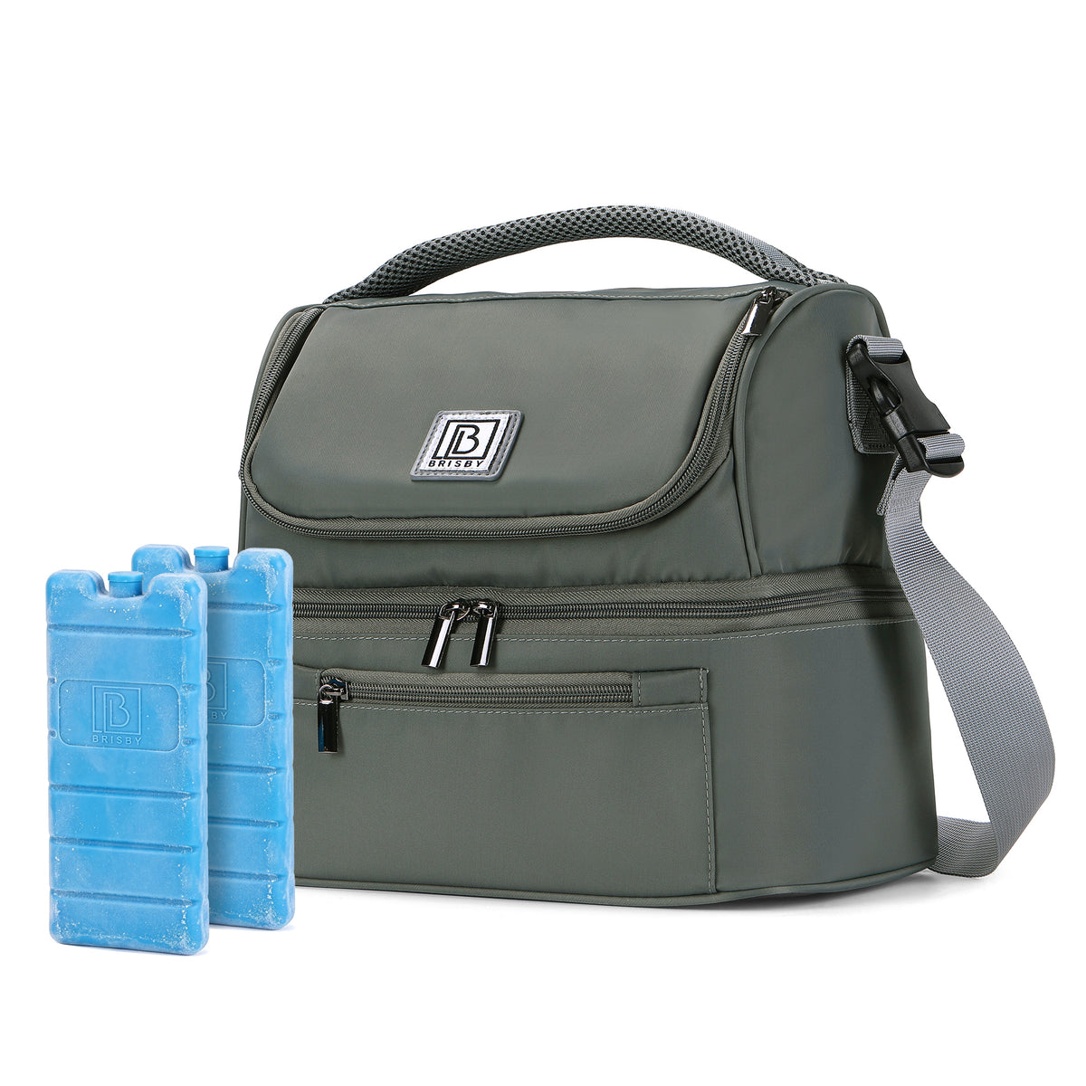 Brisby Koeltas 11 Liter - Lunchtas - Inclusief 2 Koelelementen - Dubbel Compartiment - 4-Laags Geïsoleerd - Waterafstotend - Misty Green