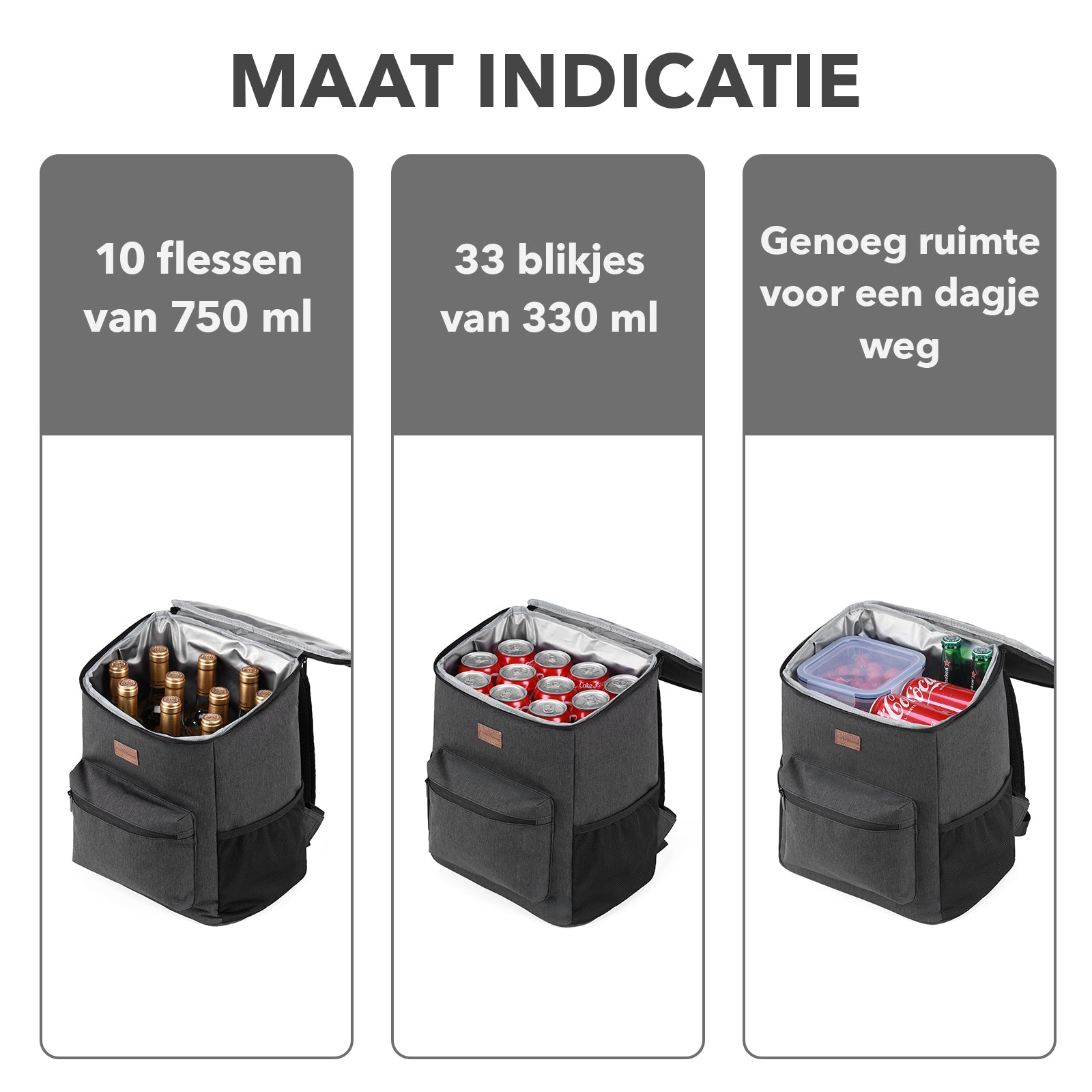 Koeltas rugzak 25L grijs - Waterafstotend - anti diefstal vak - 4 laags geïsoleerd - Incl. 2 gratis koelelementen en gratis flessenopener