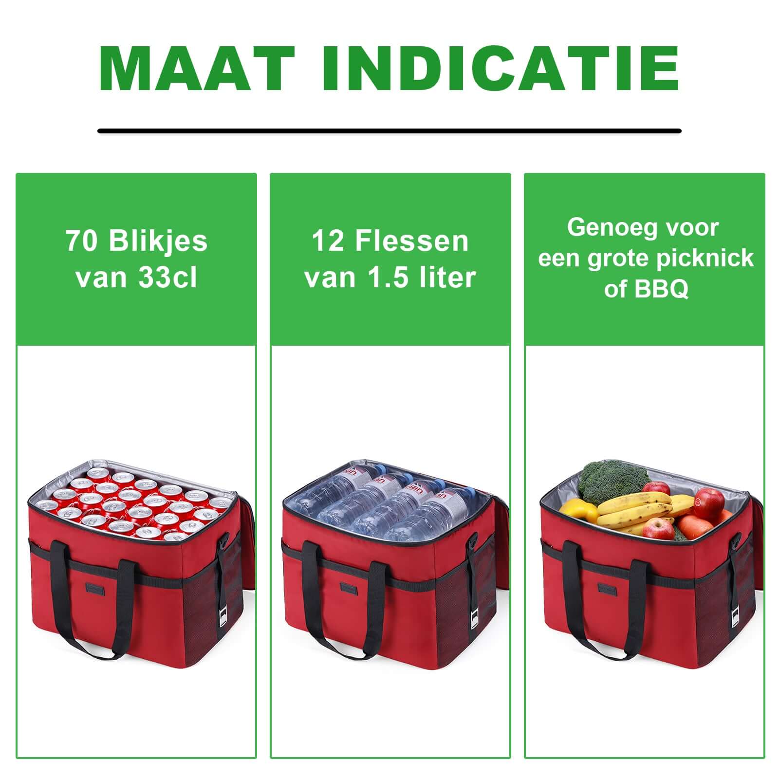 Koeltas 40L rood - Lunchtas - opvouwbaar - 4-laags geïsoleerd - incl. 4 gratis koelelementen en draagband