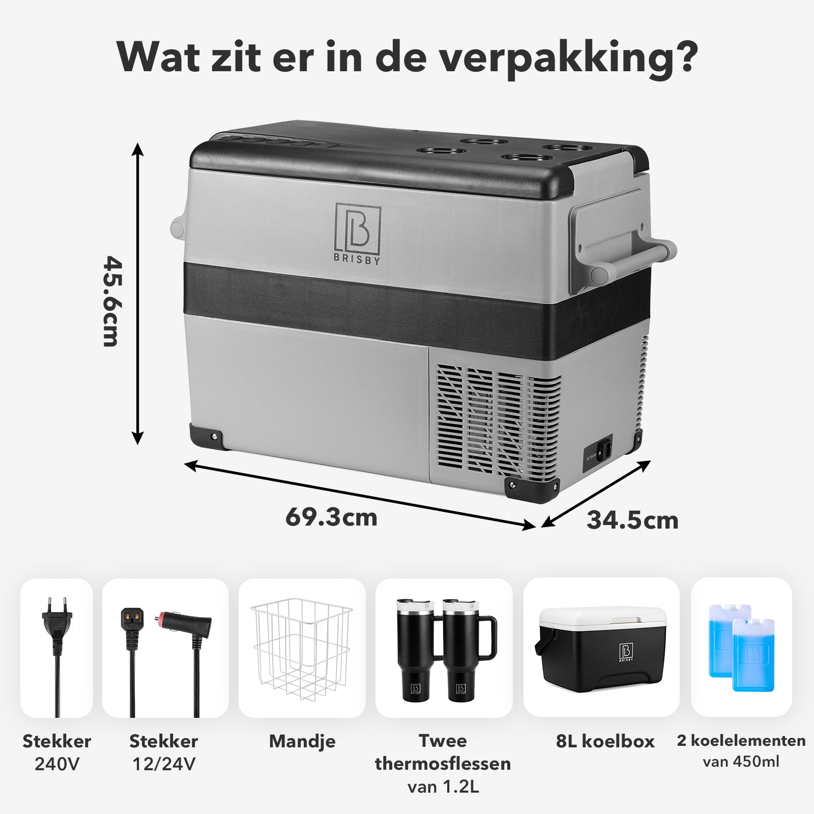 Compressor koelbox 40,5L en 8L koelbox zwart SET - Dual zone - koelen en vriezen - 12V en 230V - incl. 2x 1,2L thermosbekers