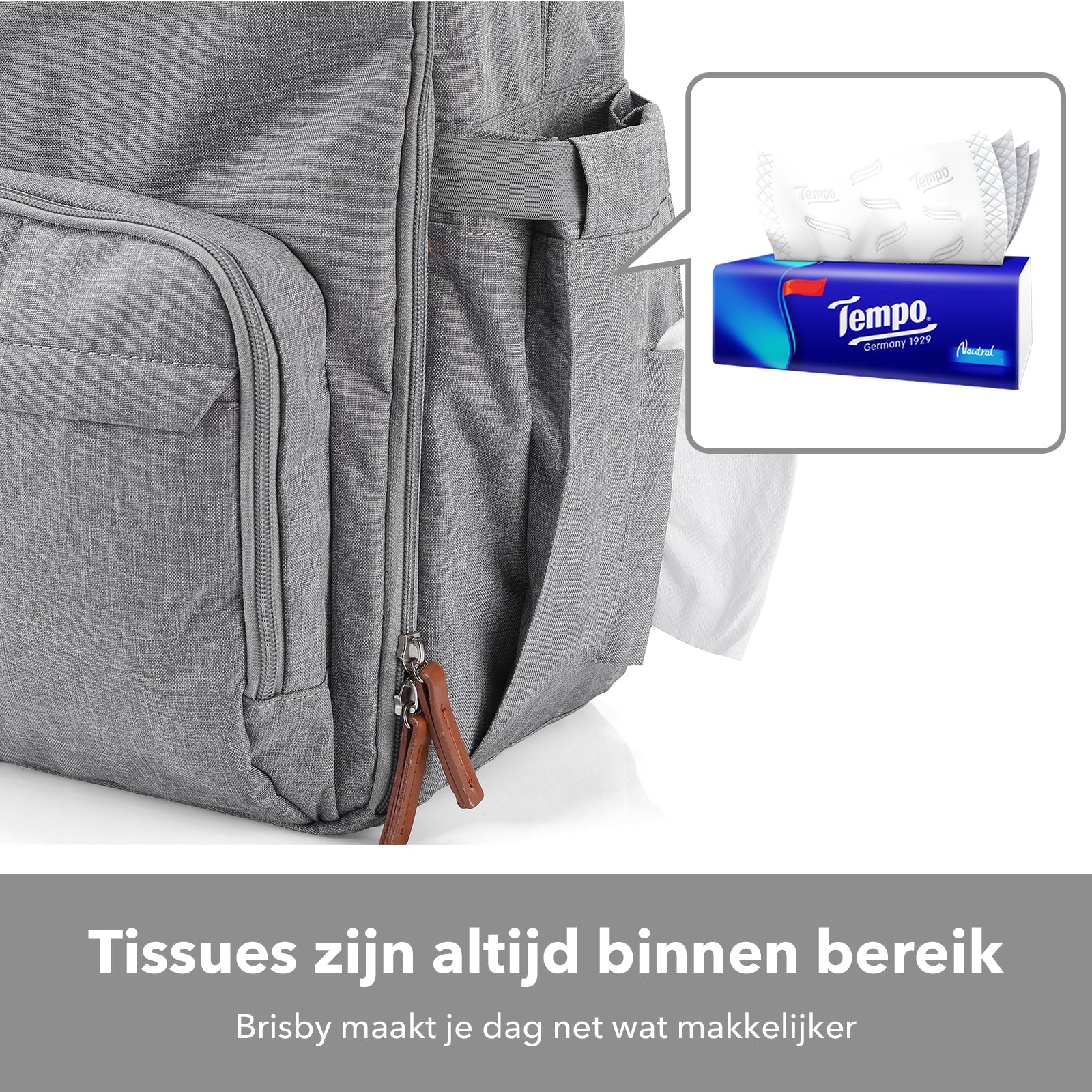 Brisby Luiertas original lichtgrijs - incl. buggymontage en verschoningsmat