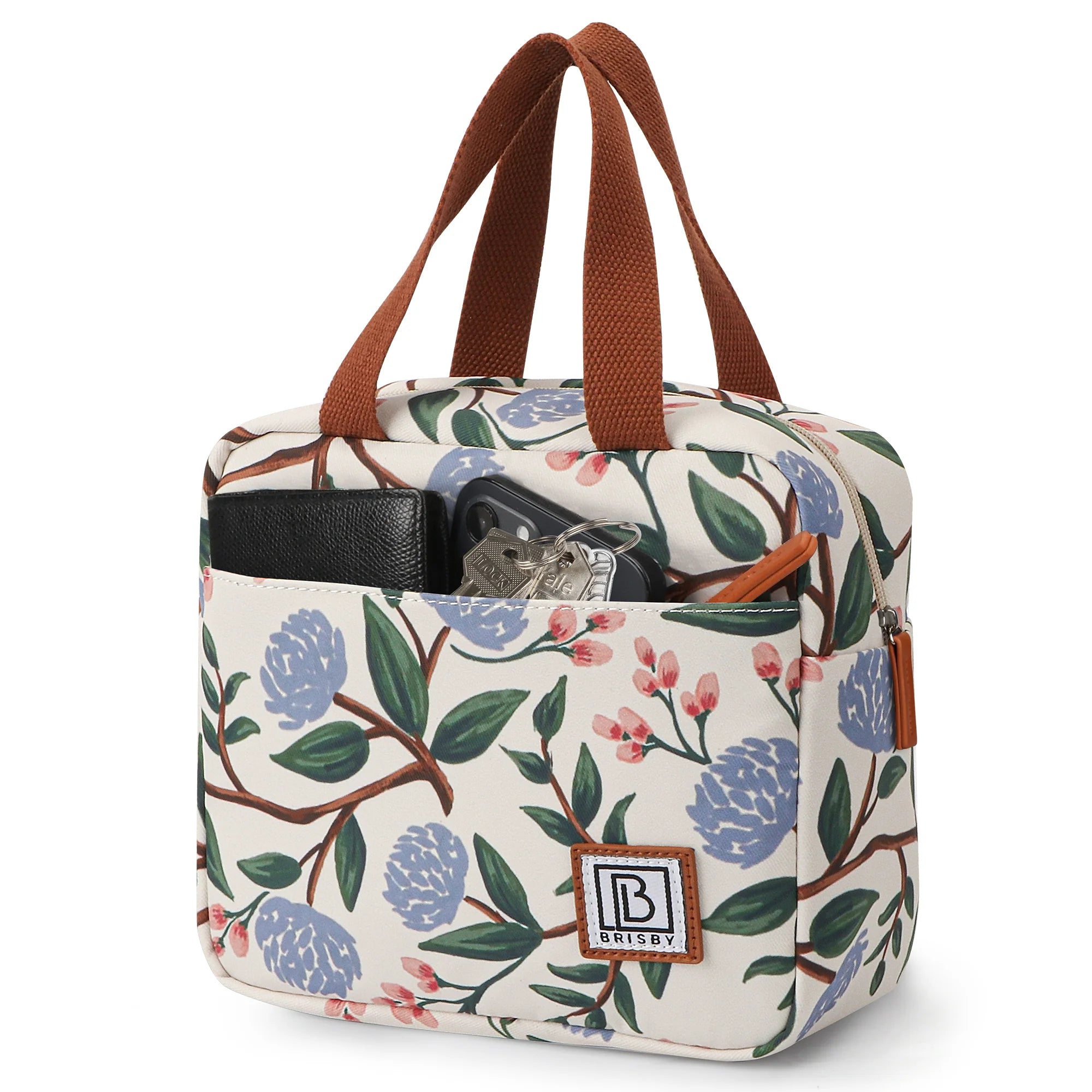 Cooler bag 4L white flowers - 4-layer insulated - free cooling element