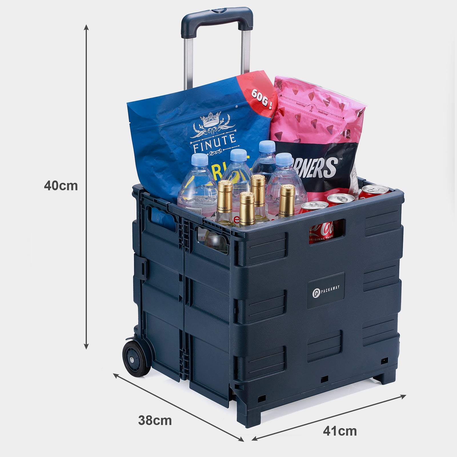 Packaway XL Foldable Shopping Trolley with wheels - Shopping crate - Storage box - Shopping trolley - Folding crate - 50 Liters - Blue