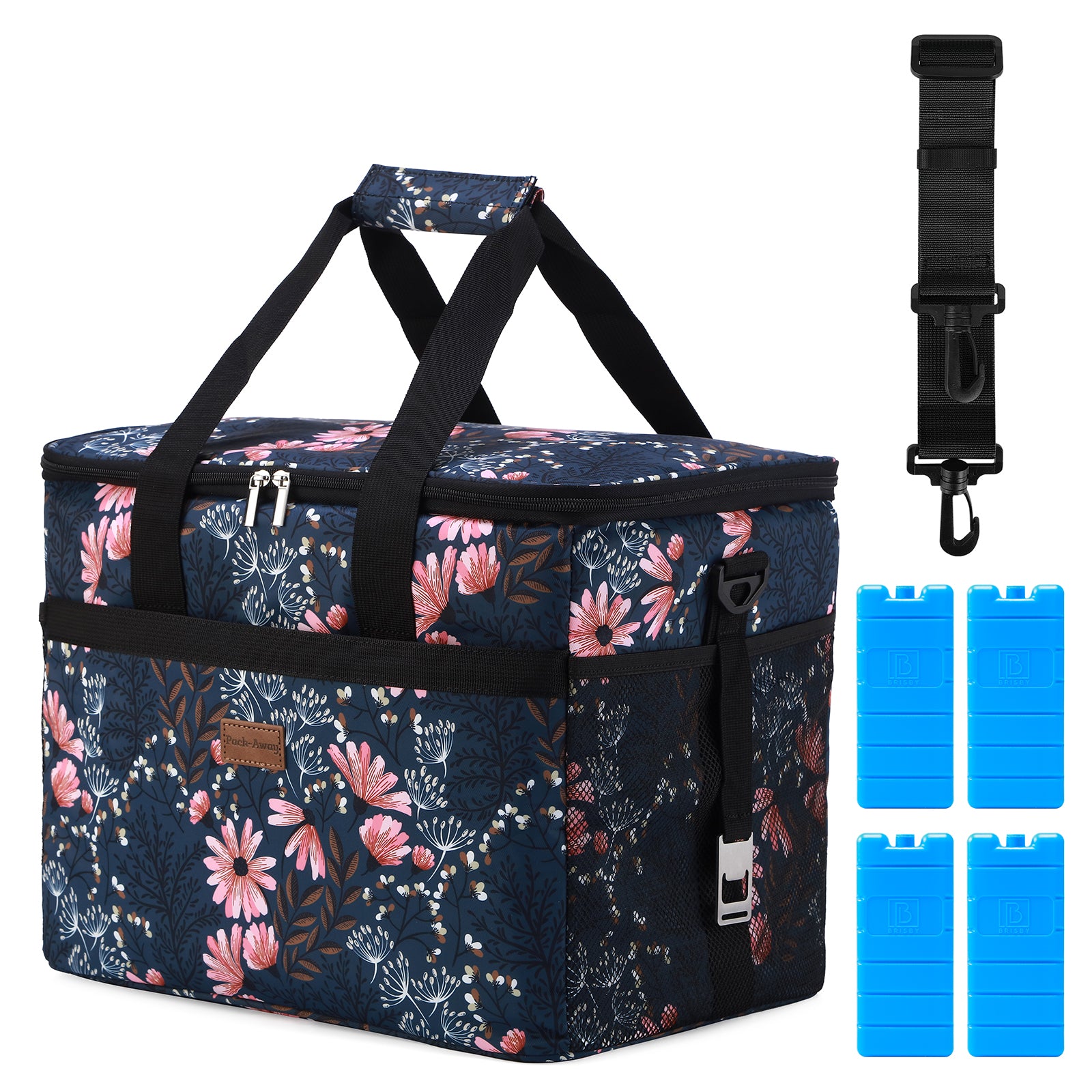 Cooler bag 30L Japanese flower - lunch bag - foldable - 4-layer insulated - incl. 4 free cooling elements and carrying strap