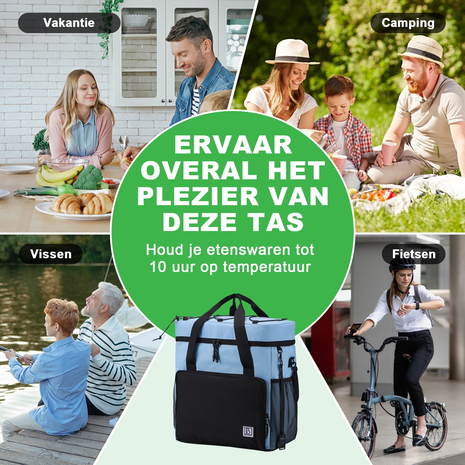 Cooler bag 40L black/blue - Lunch bag - 4-layer insulated - 6 free cooling elements - incl. shoulder strap