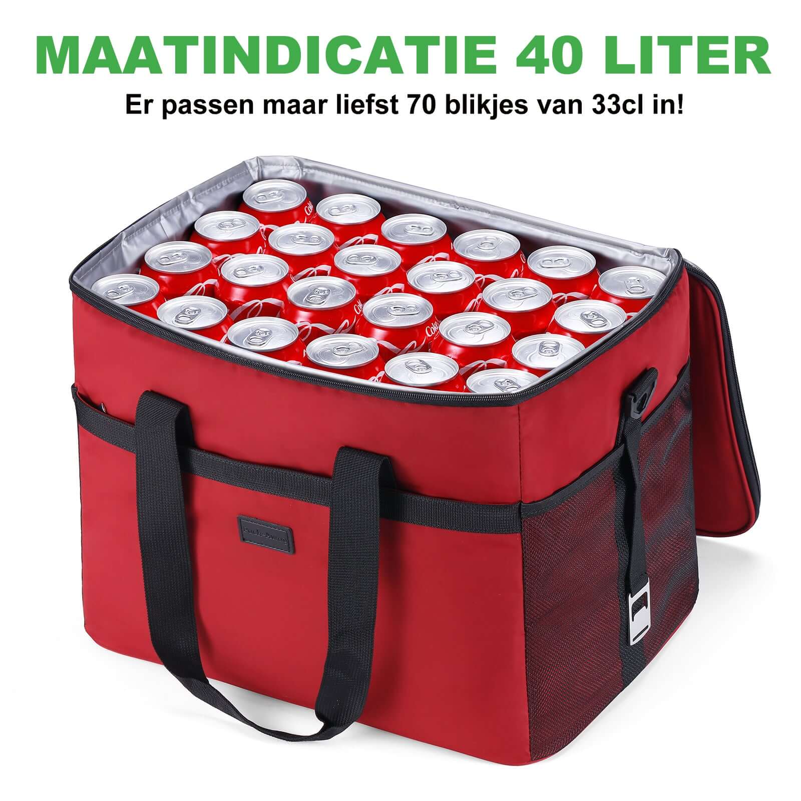 Koeltas 40L rood - Lunchtas - opvouwbaar - 4-laags geïsoleerd - incl. 4 gratis koelelementen en draagband
