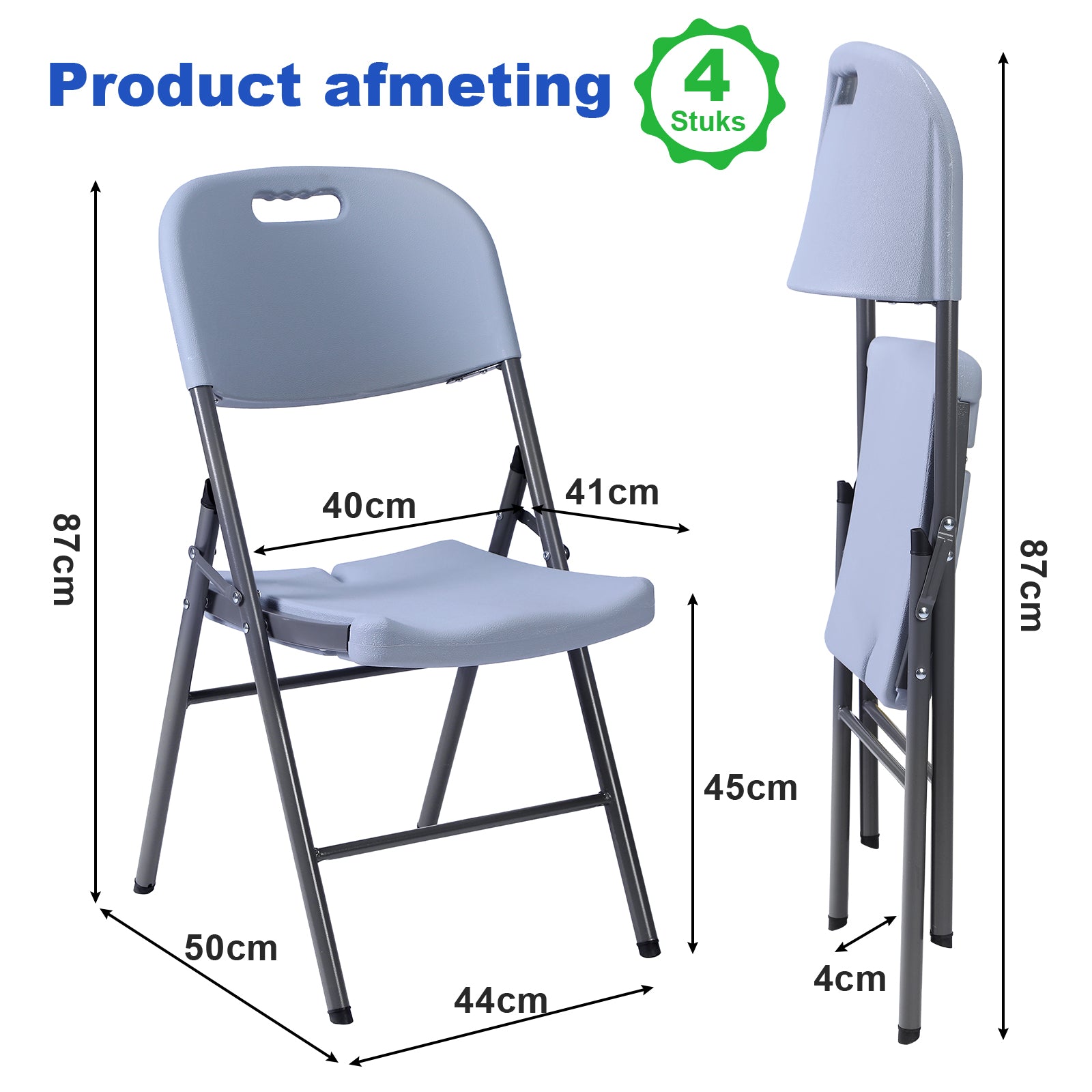 Bardi 4 Delige Klapstoelenset – Vouwstoelenset Zware Kwaliteit, Weersbestending 47 x 54 x 87 cm. – GRIJS