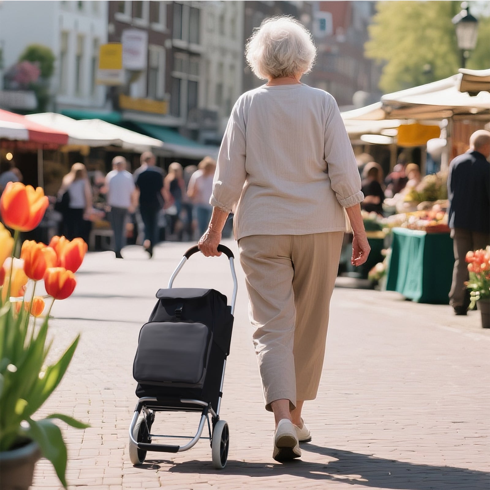 Boodschappentrolley Deluxe 50L met koelvak zwart-grijs - boodschappenwagen - steekwagenfunctie