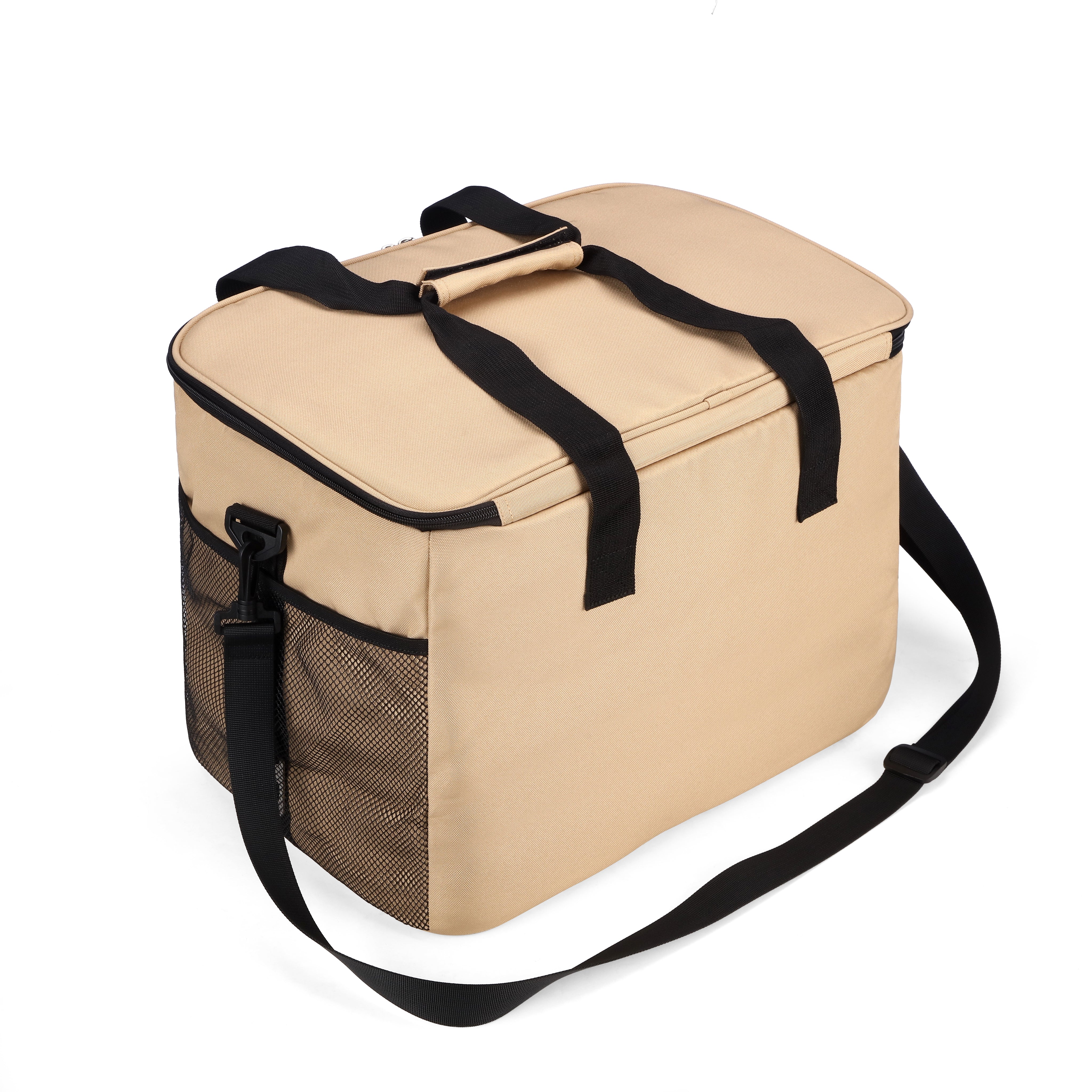 Packaway geïsoleerde koeltas 40 liter beige opvouwbare lunchtas met schouderband en 6 koelelementen