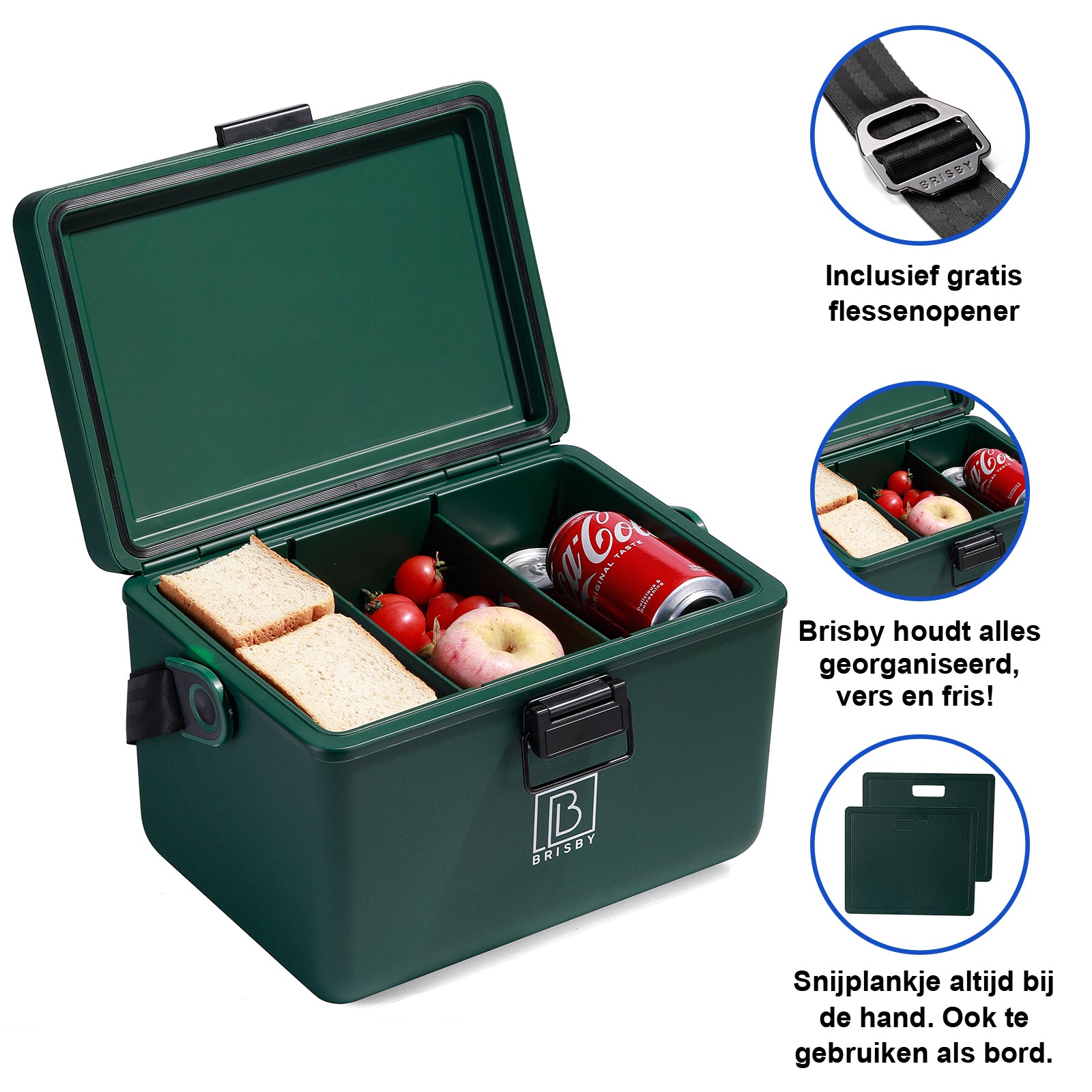 Koelbox 12L met draagband groen - Dividers - snijplanken - tot maximaal 40 uur isolatie - incl. 2 koelelementen van 200ml