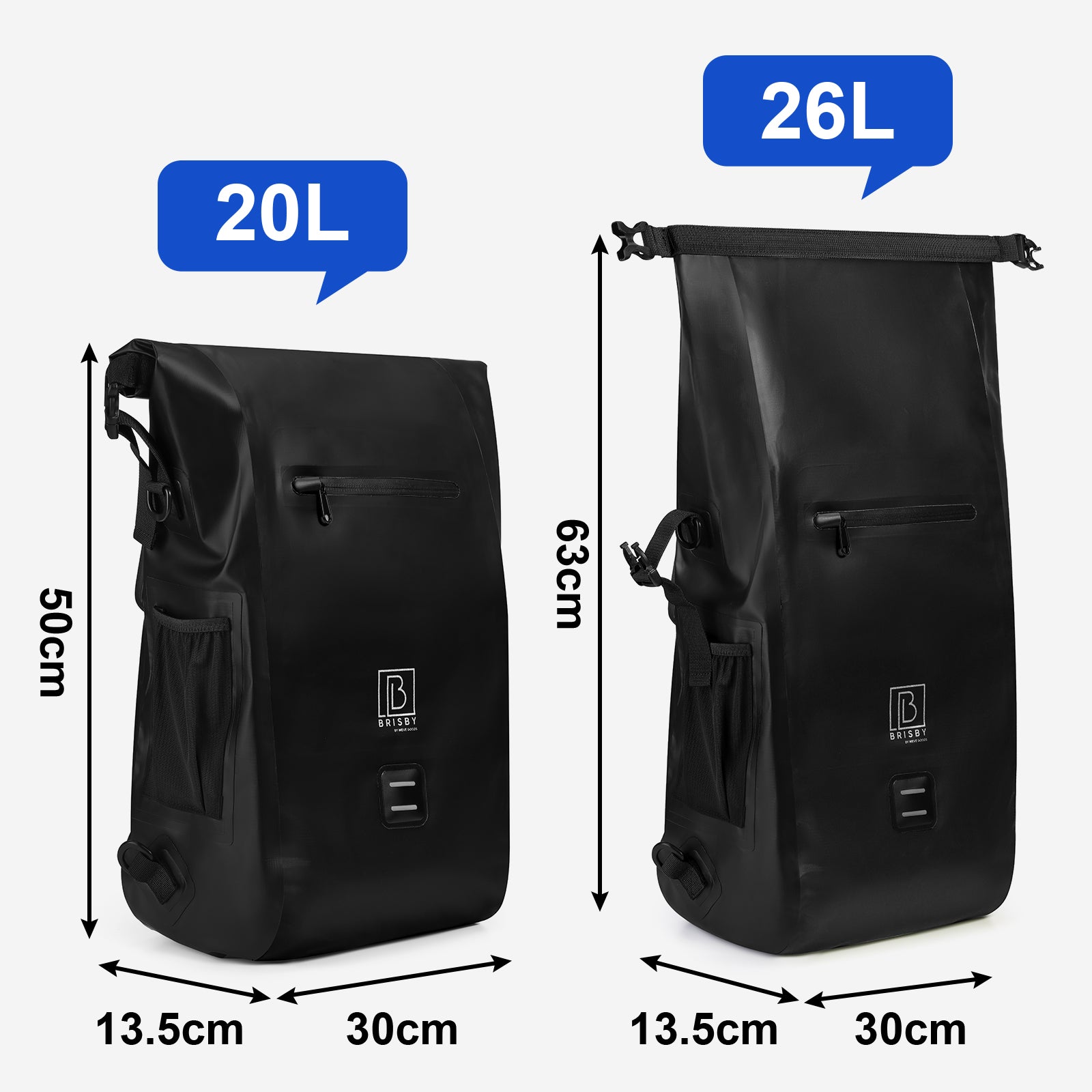 3 in 1 waterproof rolltop bicycle bag set 40-52L black - reflective - high visibility - bicycle bag - backpack - shoulder bag