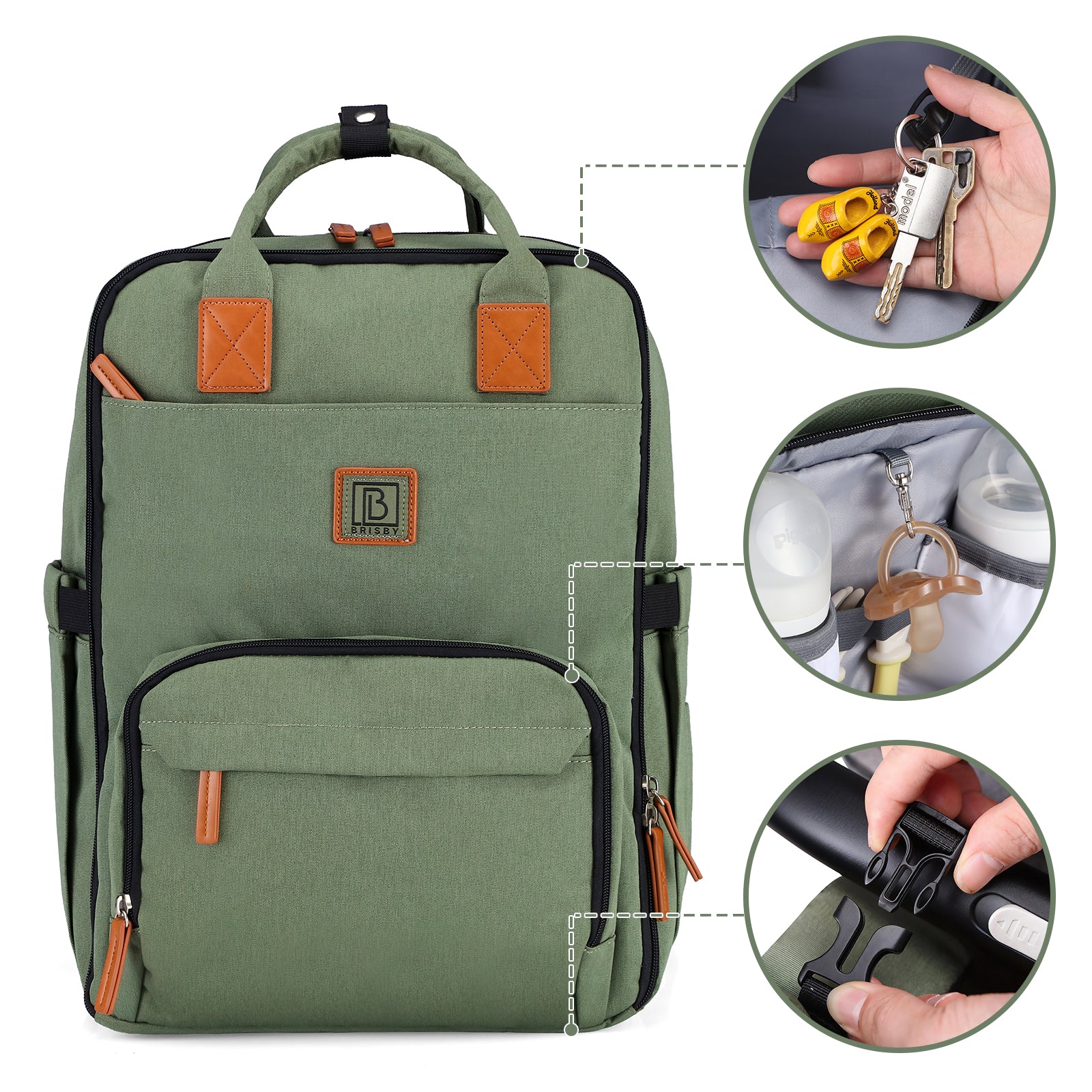 Original durable diaper bag green - nursing bag - incl. buggy assembly and changing mat