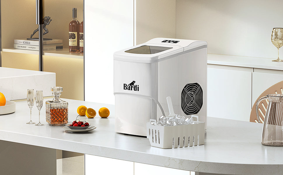 Bardi IJsblokjesmachine - 2 Liter - 12KG IJsblokjes in 24 uur - met IJsschep - Inclusief Luxe Thermosbeker en Ijsschep - Wit