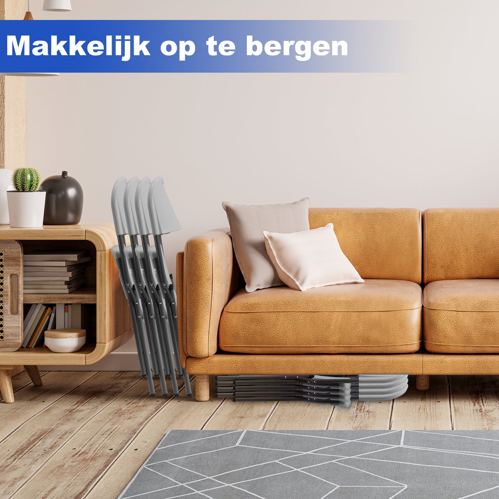 Bardi 4-delige Klapstoelen set stevig grijs - 200 kg draagvermogen