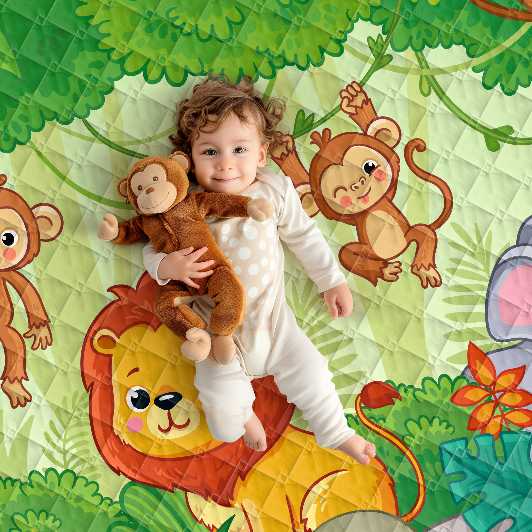 Play mat jungle 150x200 - heavy quality - play mat - anti-slip - washable