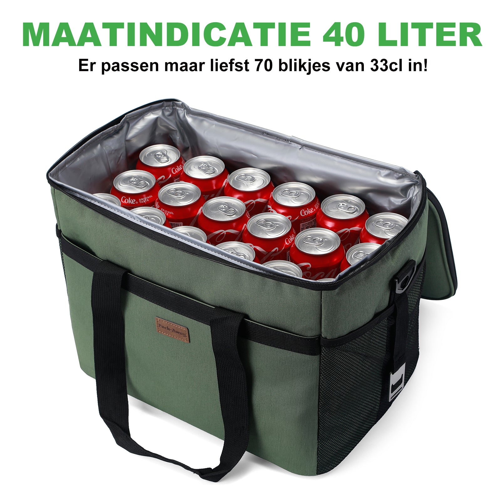 Cooler bag 30L green - lunch bag - foldable - 4-layer insulated - incl. 4 free cooling elements and carrying strap