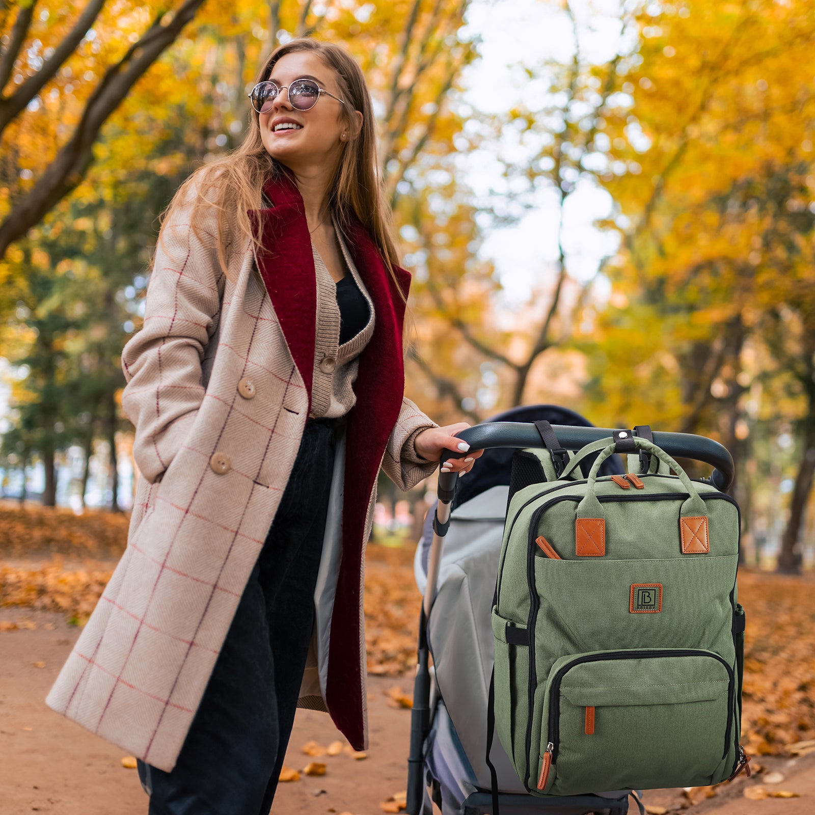 Original durable diaper bag green - nursing bag - incl. buggy assembly and changing mat