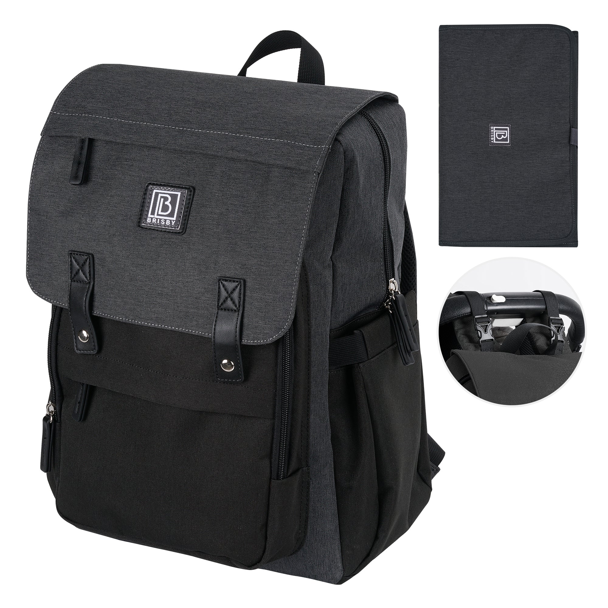 Brisby Luiertas two-tone grijs-zwart - incl. buggymontage en verschoningsmat