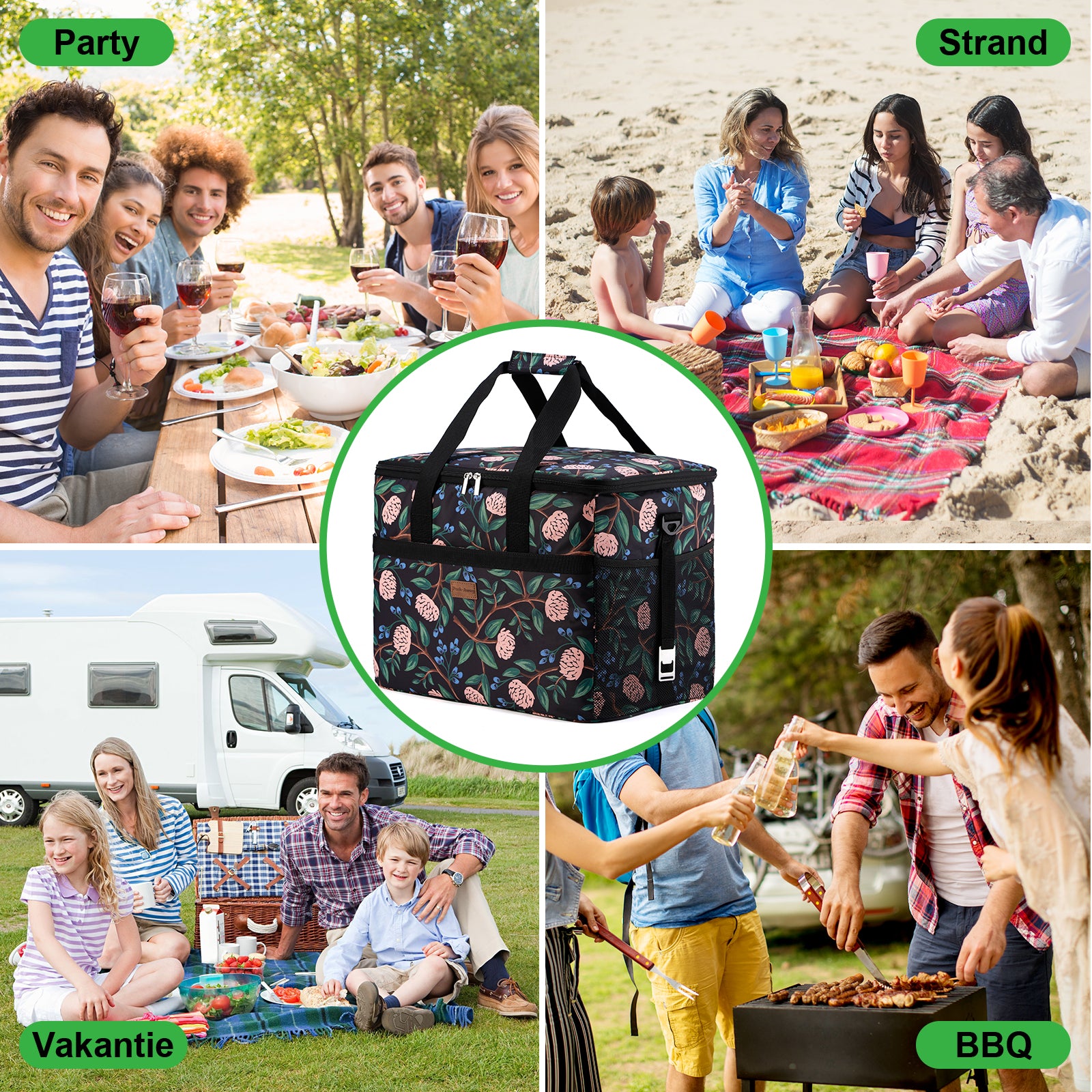Packaway Koeltas 40L passion flower - incl. 6 koelelementen, draagband