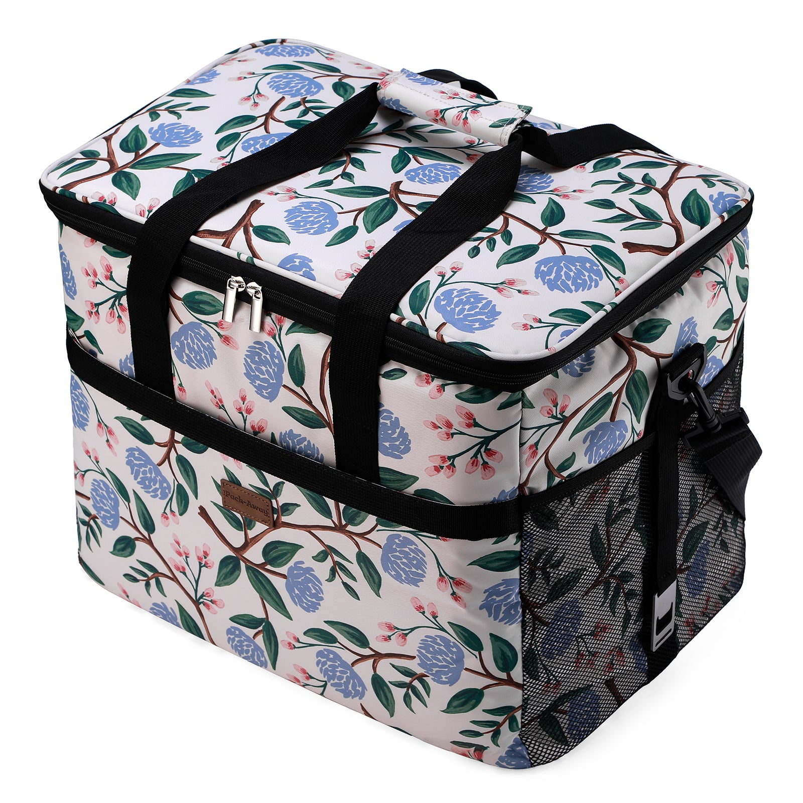 Cooler bag 40L white flower - lunch bag - foldable - 4-layer insulated - incl. 6 free cooling elements and carrying strap