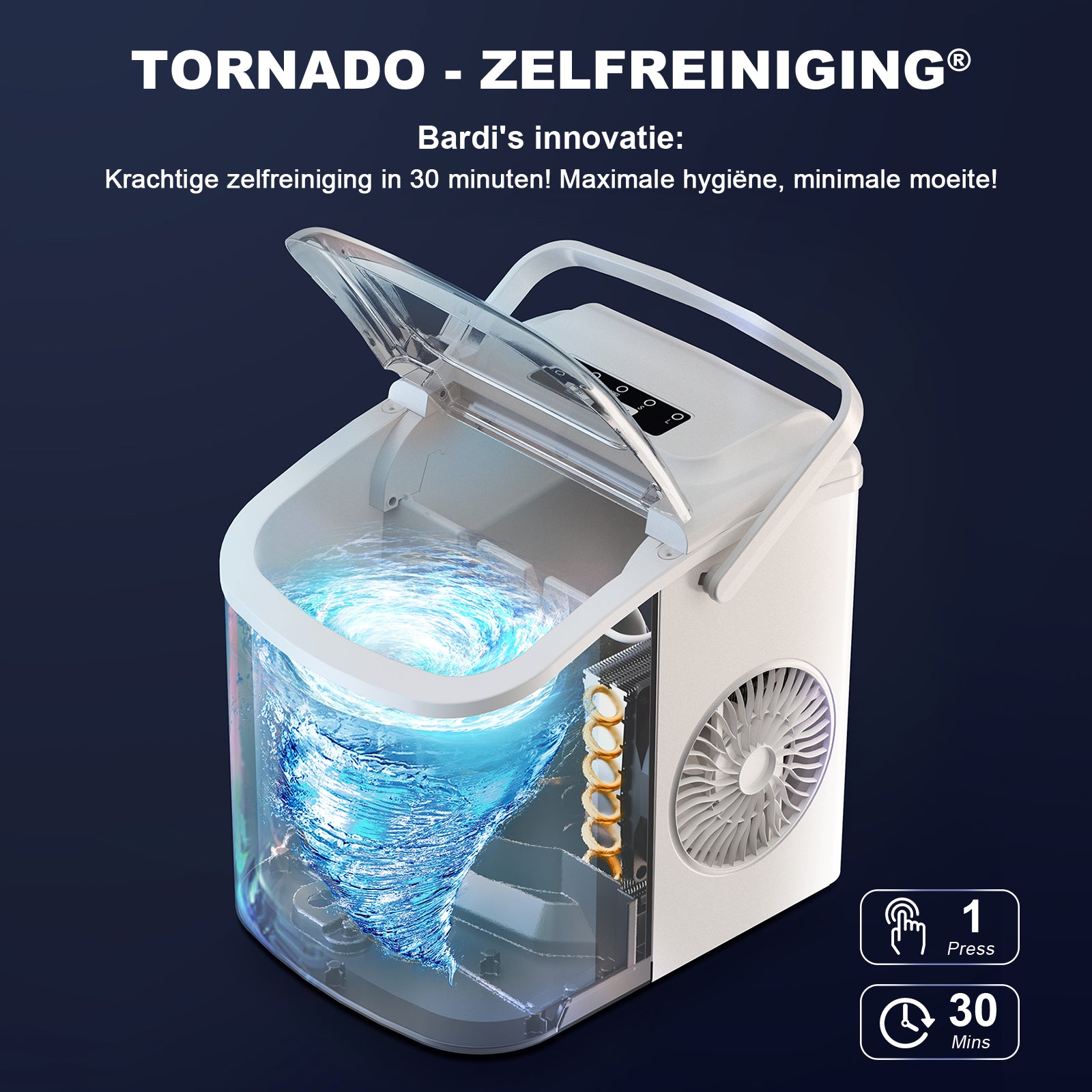 Bardi Deluxe Ice Cube Machine 1.2L white - Self-cleaning function - ice cube maker with ice scoop - Incl. luxury thermos cup and ice scoop