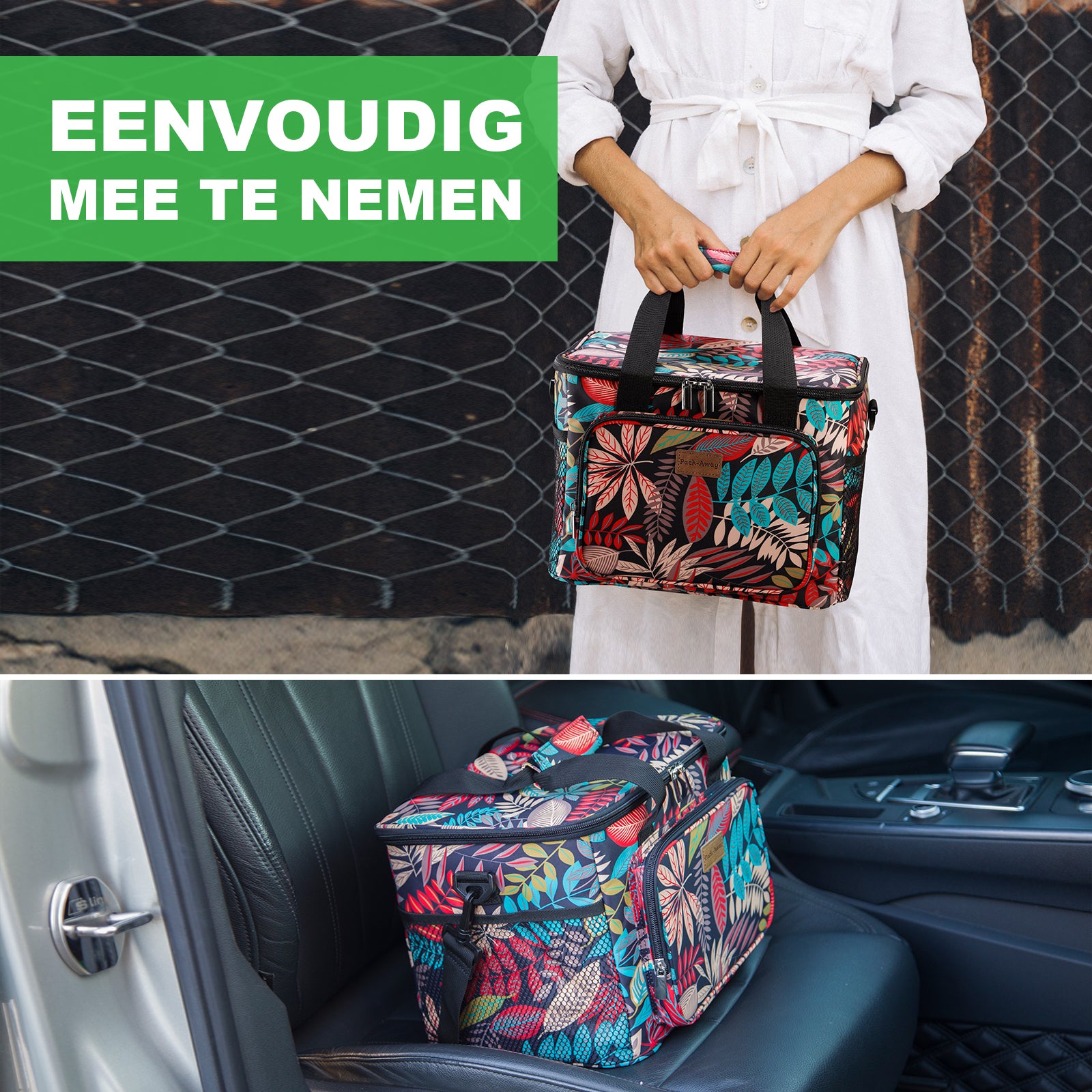 Cooler bag 15L jungle - lunch bag - 4-layer insulated - foldable - incl. 2 free cooling elements and carrying strap