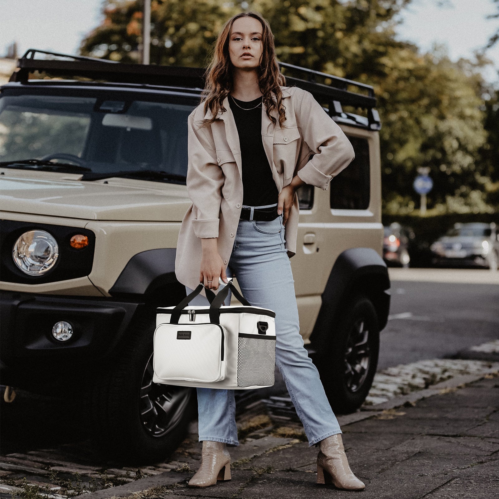 Koeltas 15L koeltas wit - lunchtas - 4-laags geïsoleerd - opvouwbaar - incl. 2 gratis koelelementen en draagband