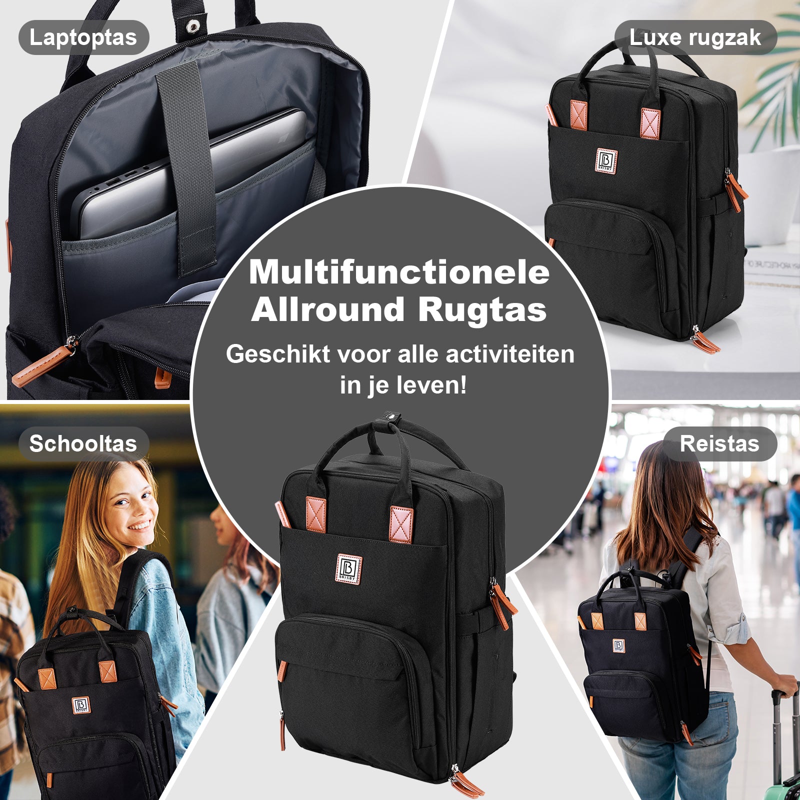 Brisby Rugtas unisex LTO zwart - waterafstotend - laptopvak - handbagage